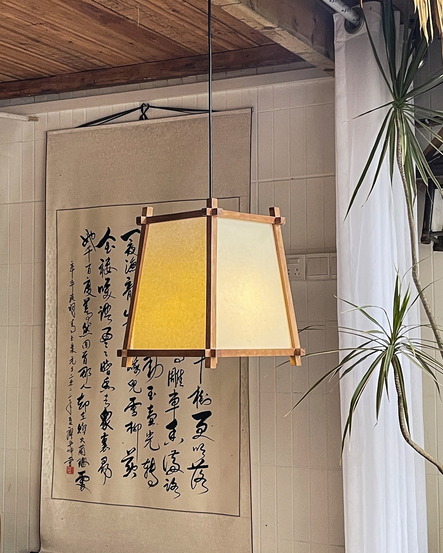 Calira Pendant Light Fabric Geometric - Lamp Copper