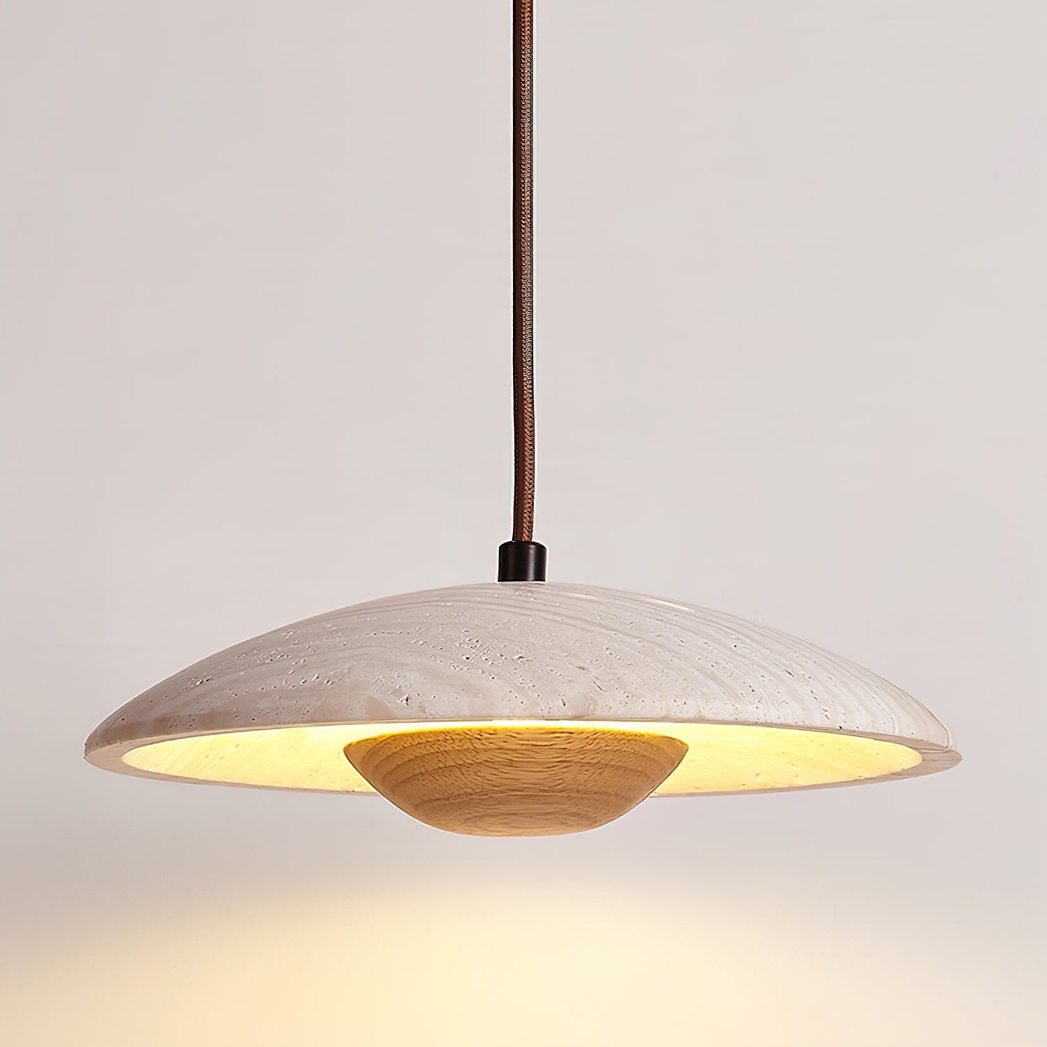 Zodore Wide-Brim Travertine Pendant Light - Lamp Copper