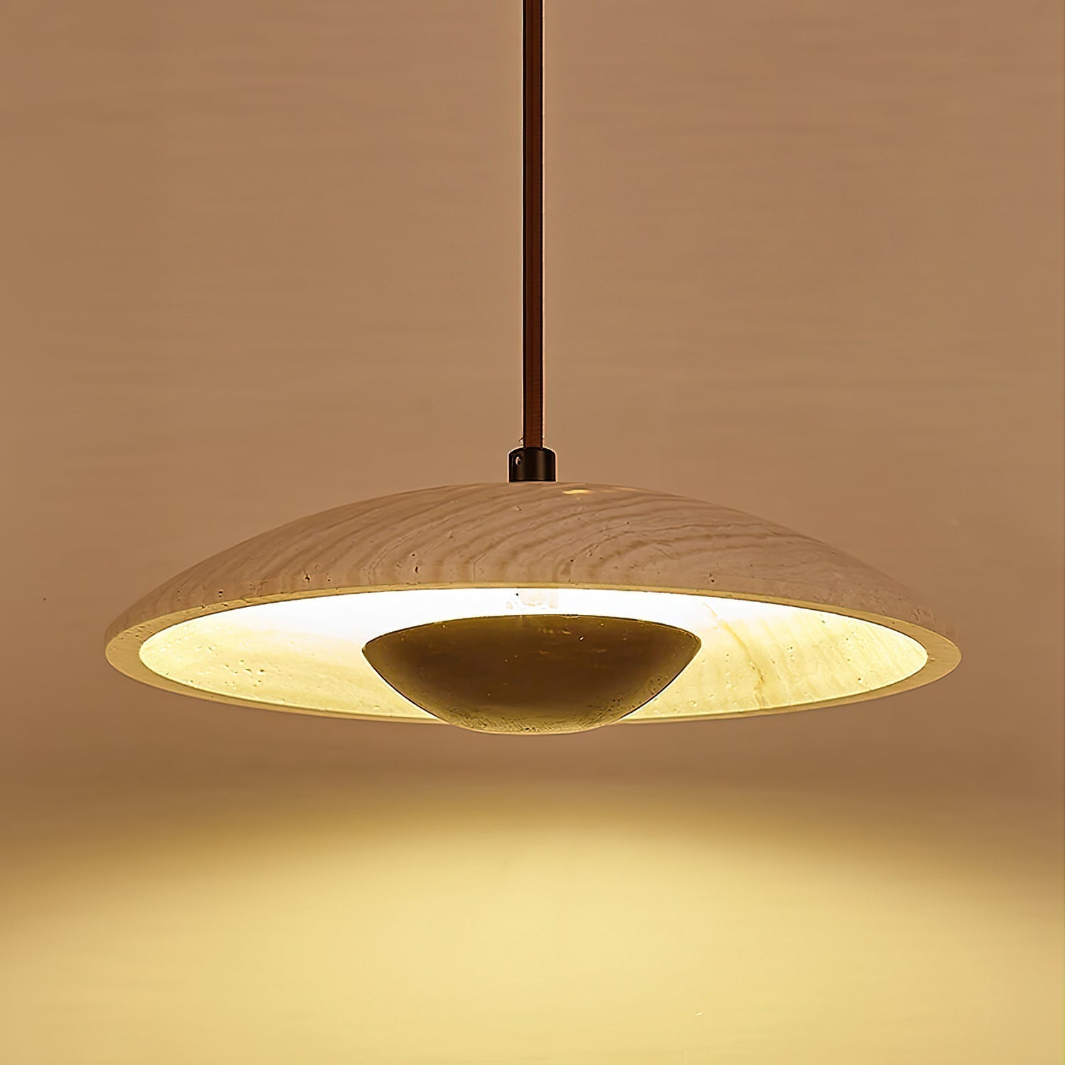 Zodore Wide-Brim Travertine Pendant Light - Lamp Copper