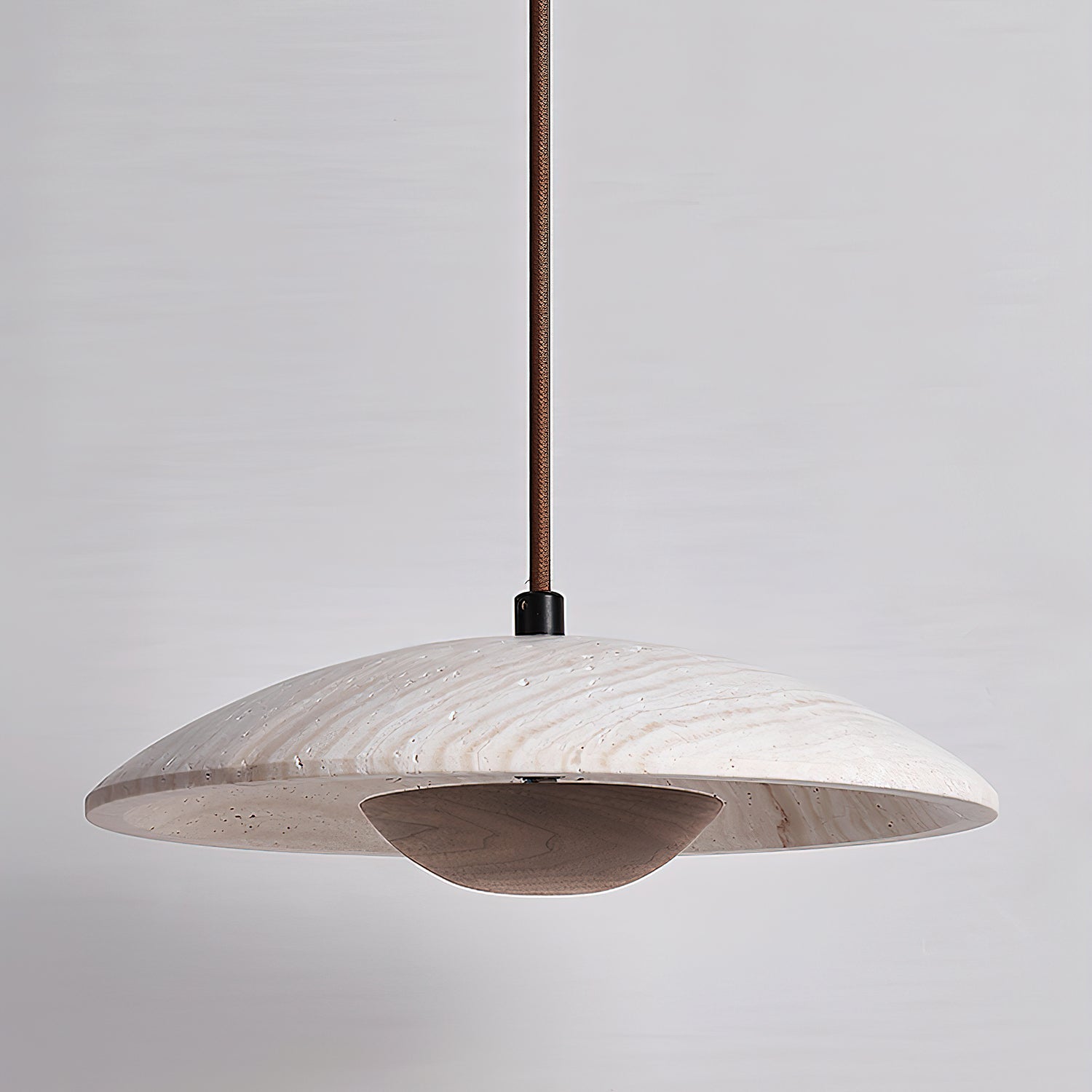 Zodore Wide-Brim Travertine Pendant Light - Lamp Copper
