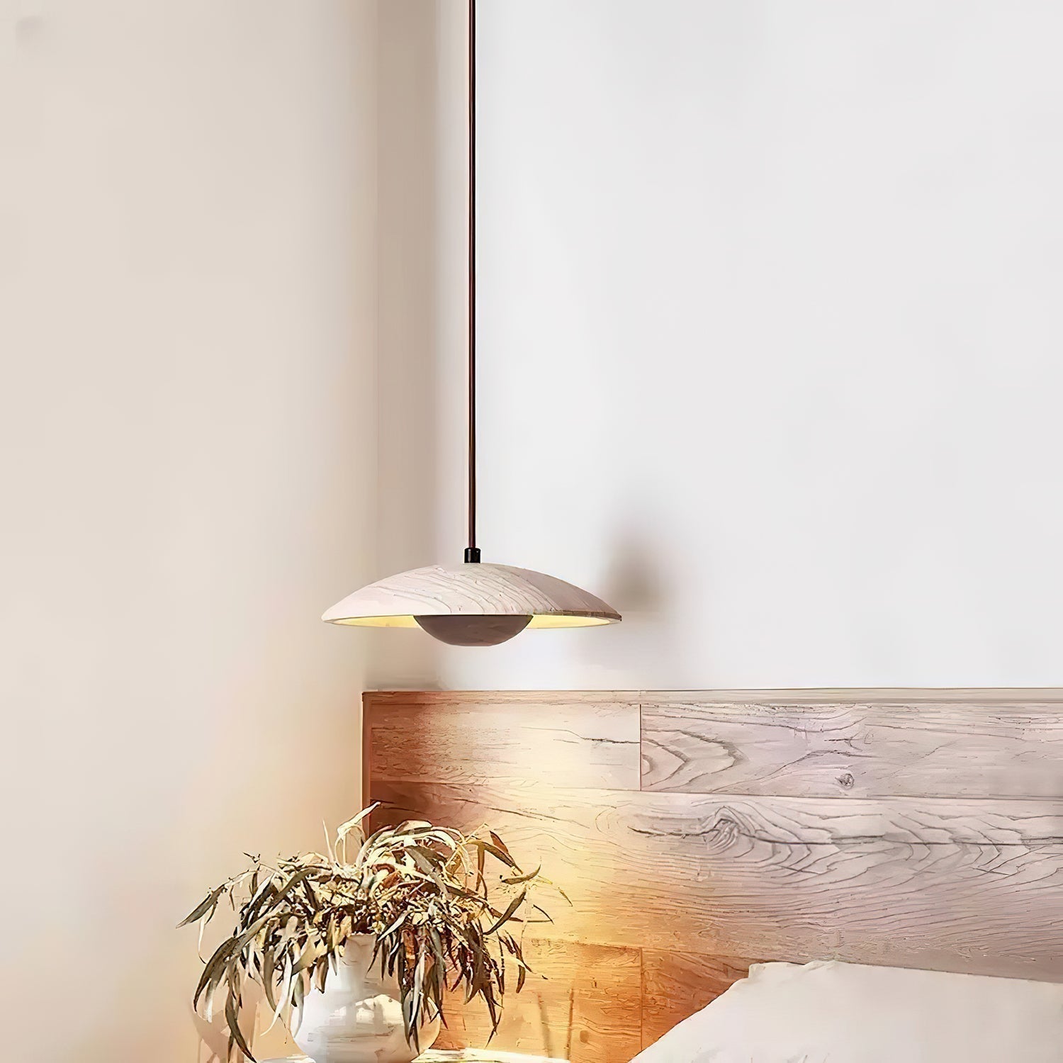 Zodore Wide-Brim Travertine Pendant Light - Lamp Copper