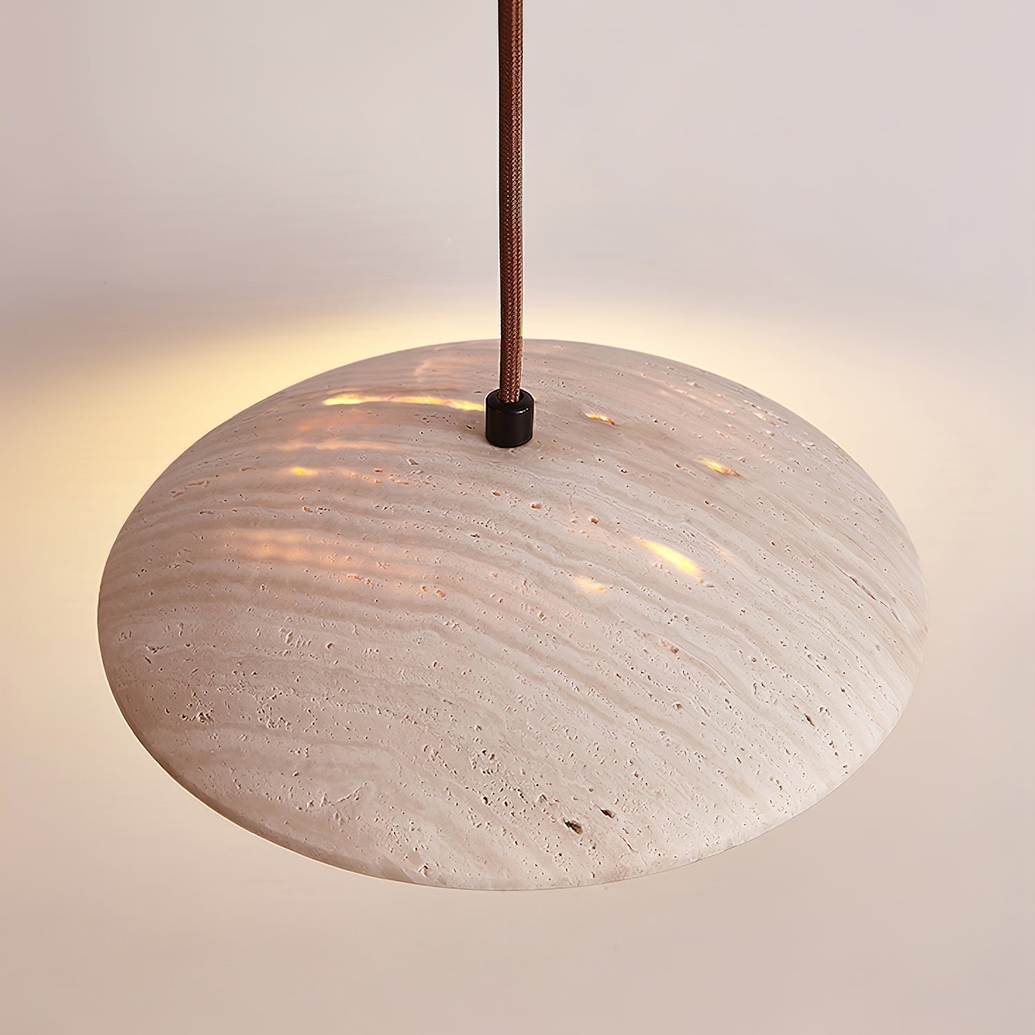 Zodore Wide-Brim Travertine Pendant Light - Lamp Copper