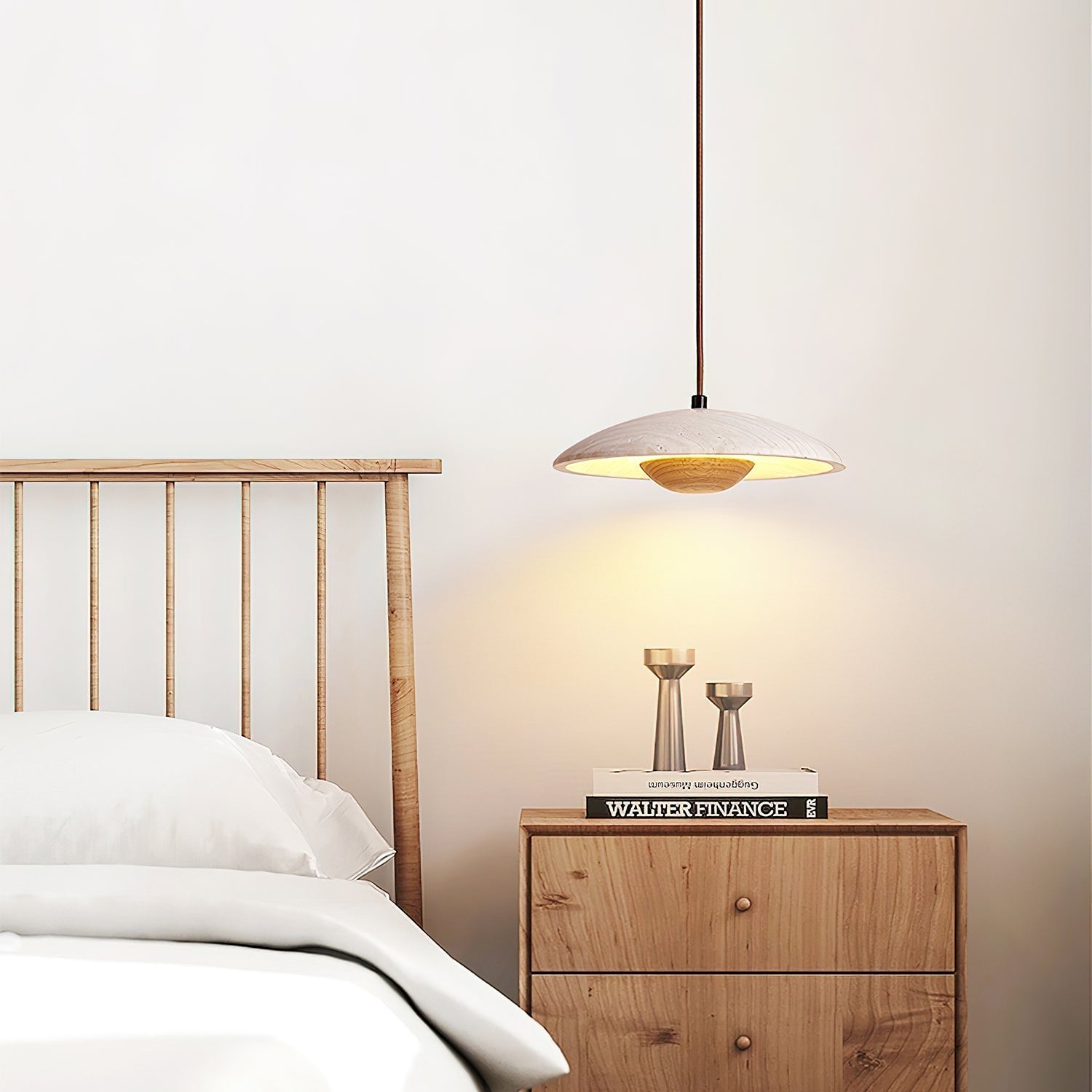 Zodore Wide-Brim Travertine Pendant Light - Lamp Copper