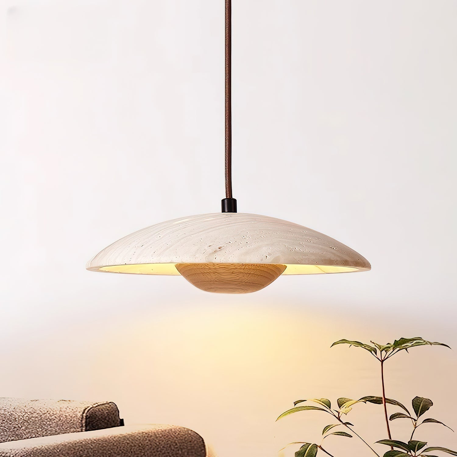 Zodore Wide-Brim Travertine Pendant Light - Lamp Copper