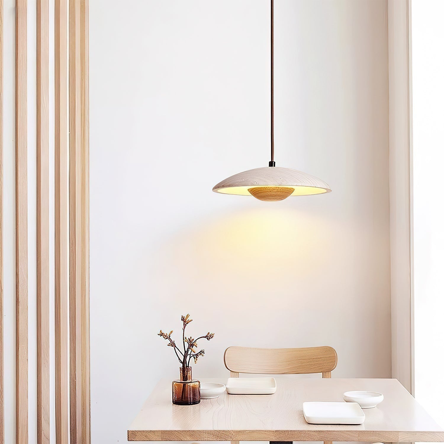 Zodore Wide-Brim Travertine Pendant Light - Lamp Copper