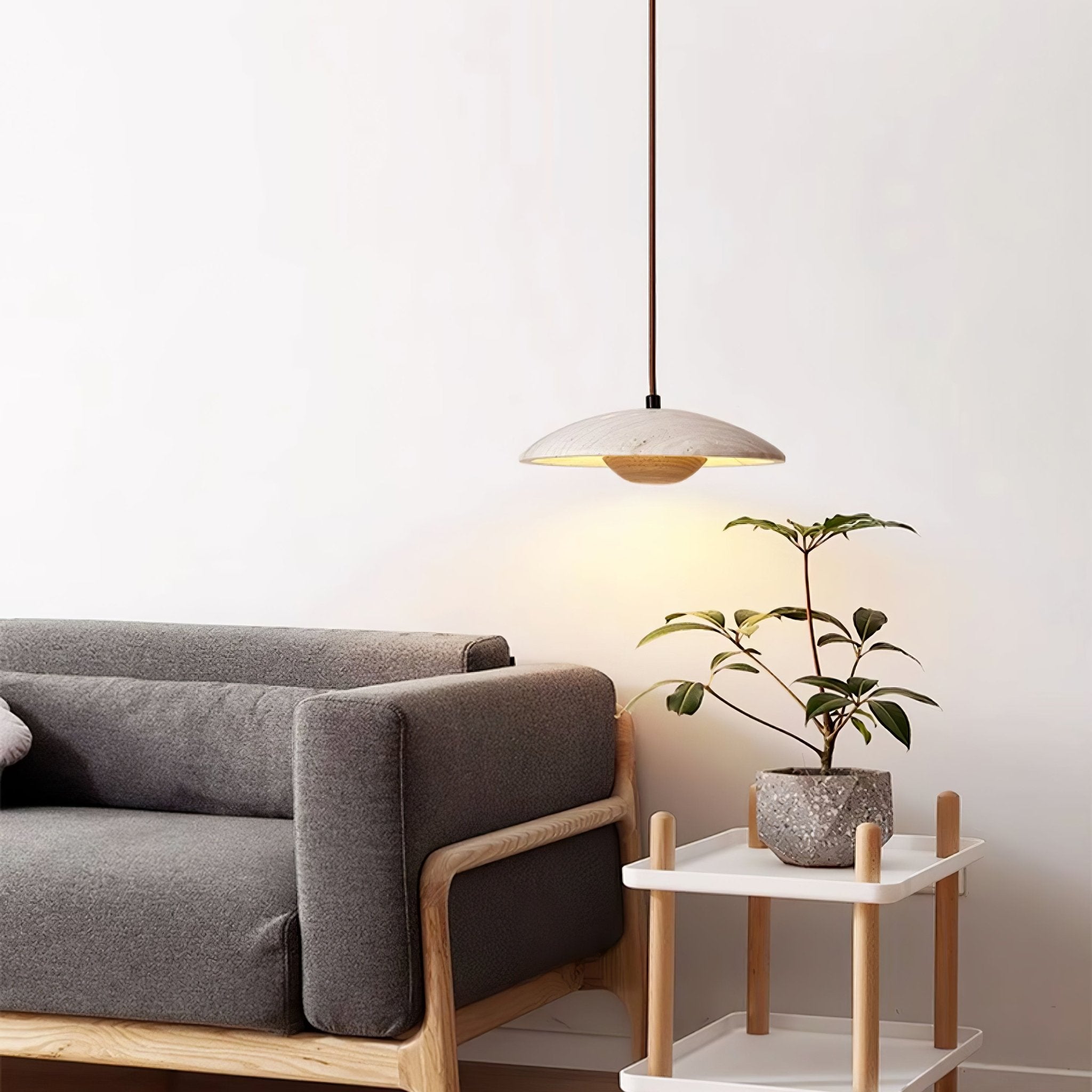 Zodore Wide-Brim Travertine Pendant Light - Lamp Copper