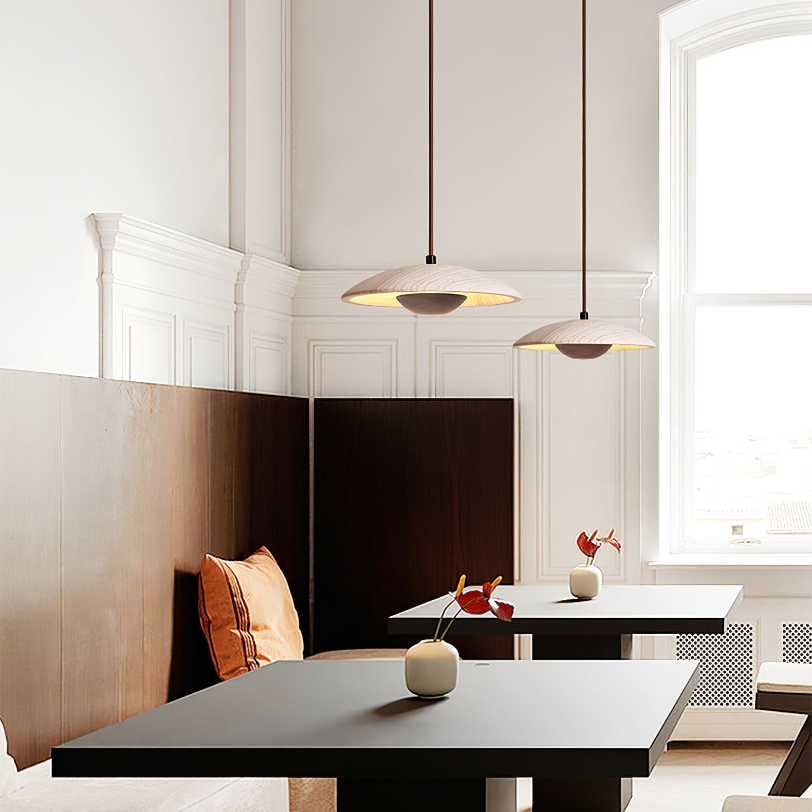 Zodore Wide-Brim Travertine Pendant Light - Lamp Copper
