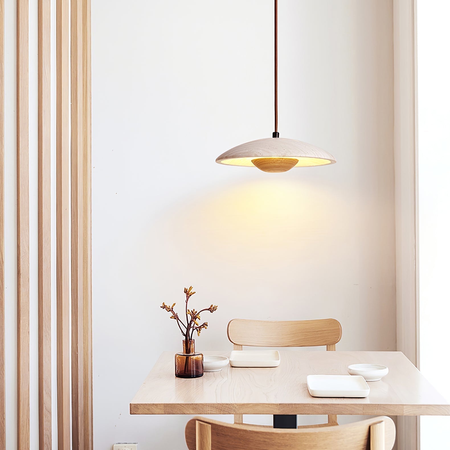 Zodore Wide-Brim Travertine Pendant Light - Lamp Copper