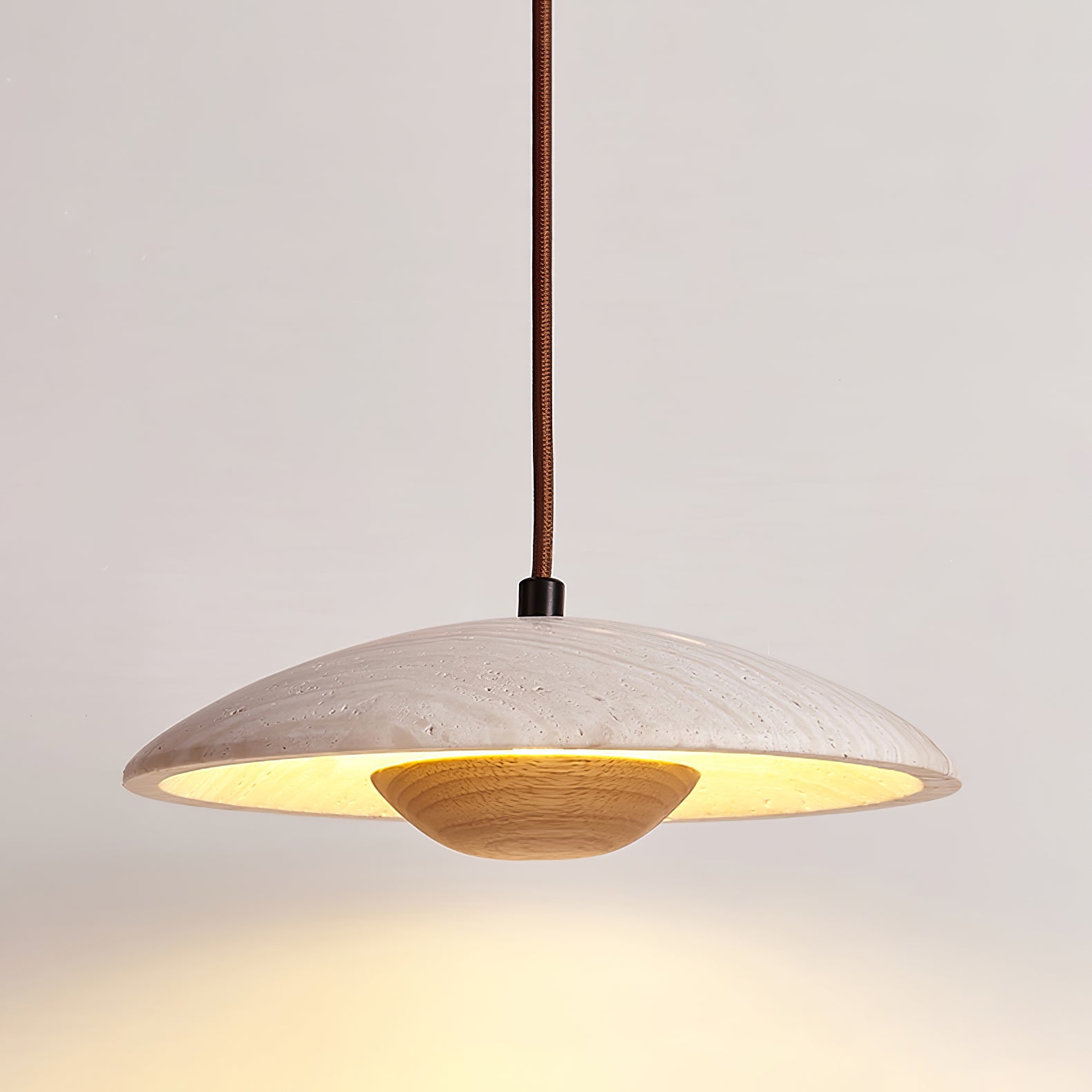 Zodore Wide-Brim Travertine Pendant Light - Lamp Copper