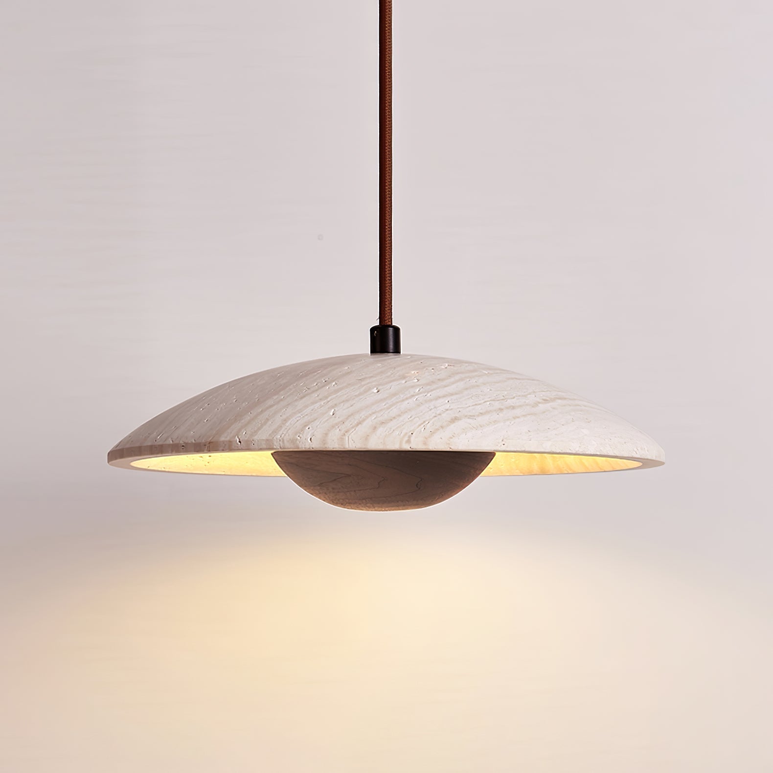 Zodore Wide-Brim Travertine Pendant Light - Lamp Copper