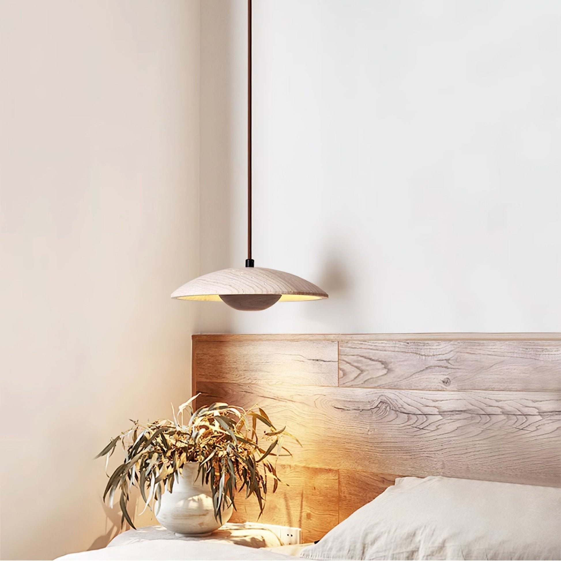 Zodore Wide-Brim Travertine Pendant Light - Lamp Copper