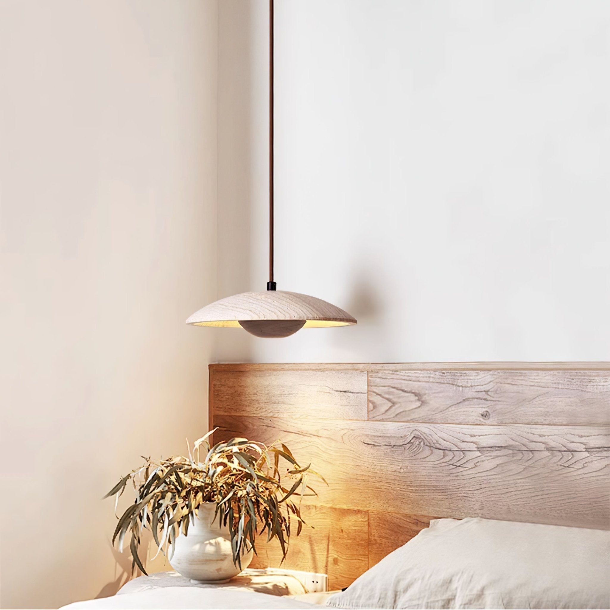Zodore Wide-Brim Travertine Pendant Light - Lamp Copper