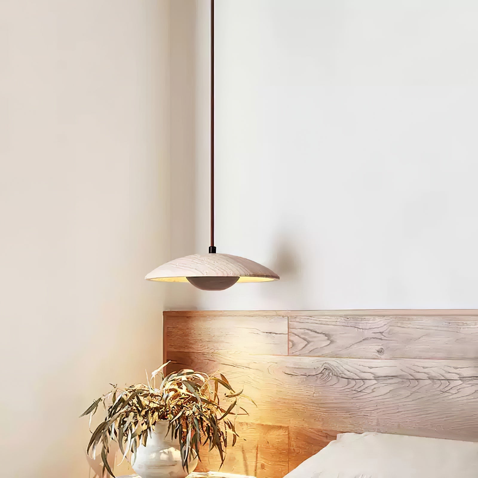 Zodore Wide-Brim Travertine Pendant Light - Lamp Copper