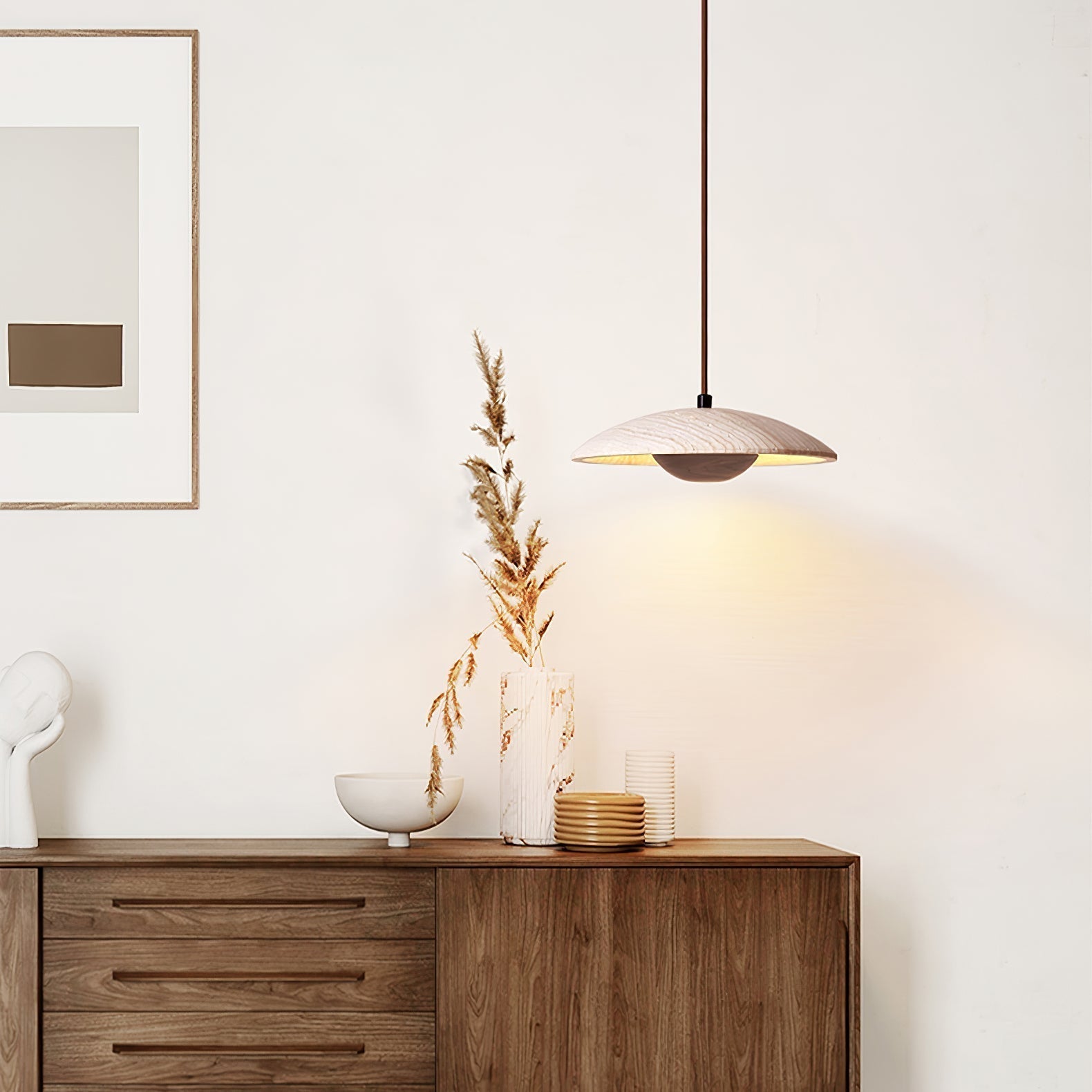 Zodore Wide-Brim Travertine Pendant Light - Lamp Copper