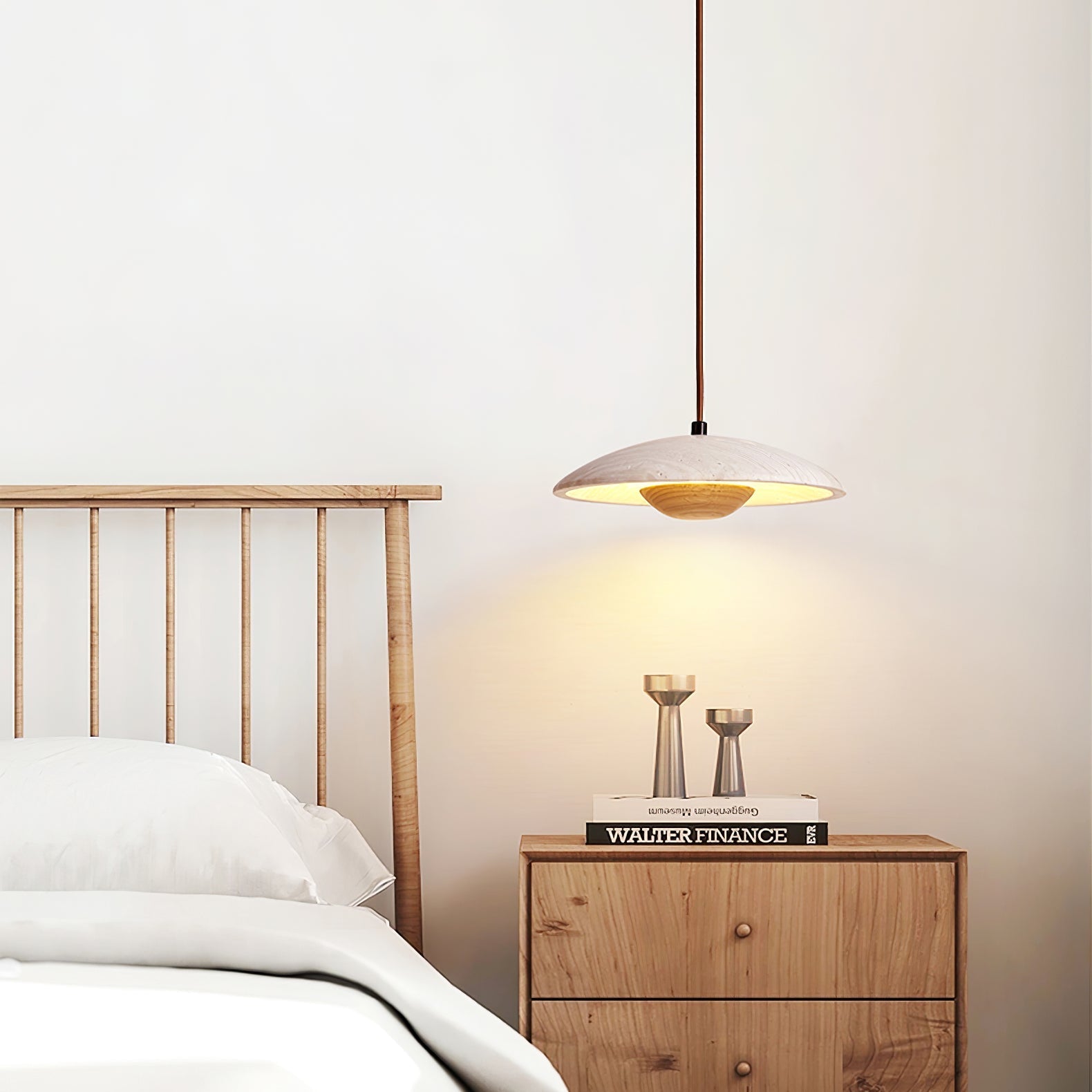Zodore Wide-Brim Travertine Pendant Light - Lamp Copper