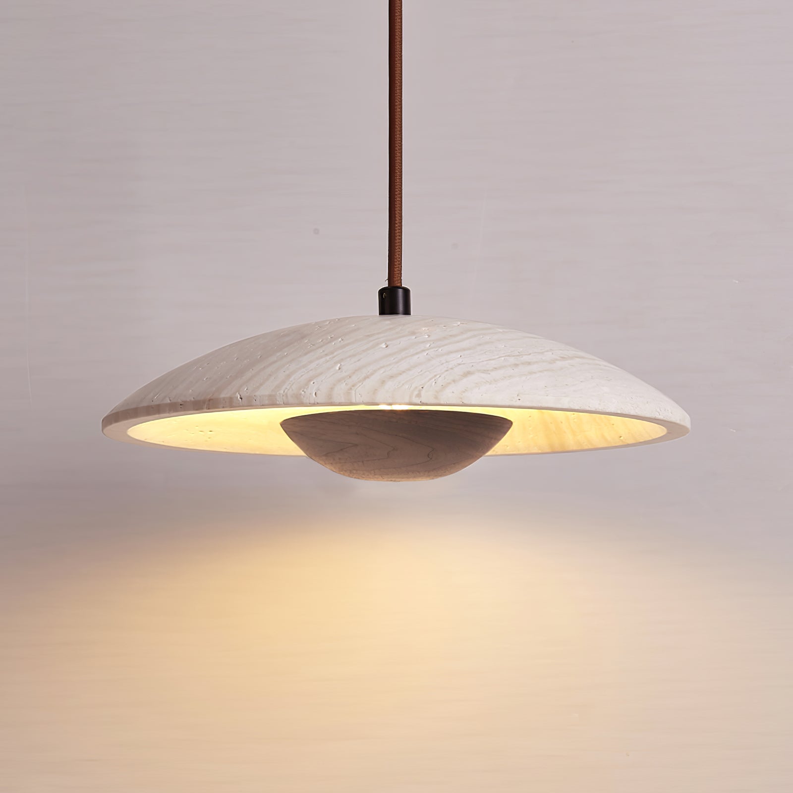 Zodore Wide-Brim Travertine Pendant Light - Lamp Copper