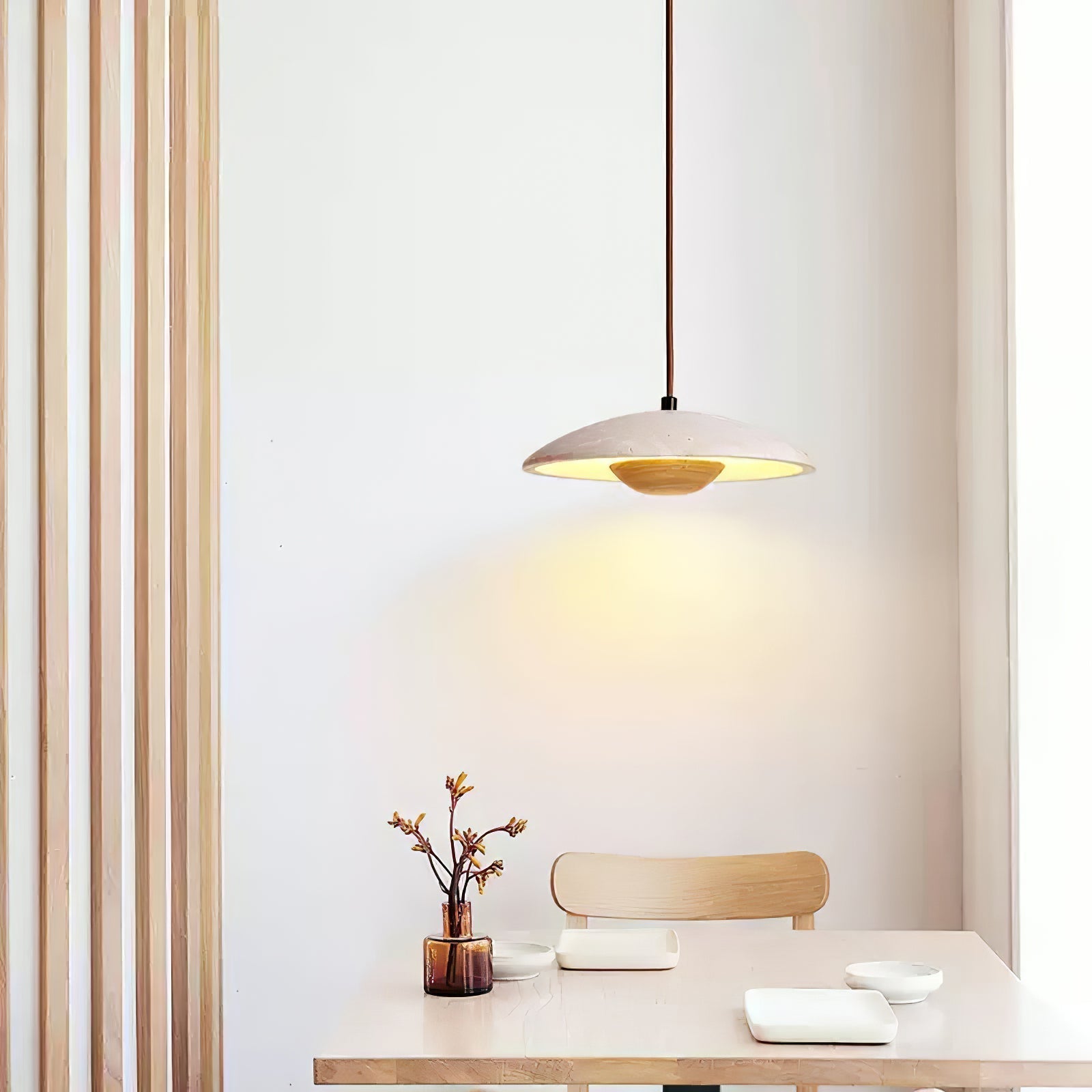 Zodore Wide-Brim Travertine Pendant Light - Lamp Copper