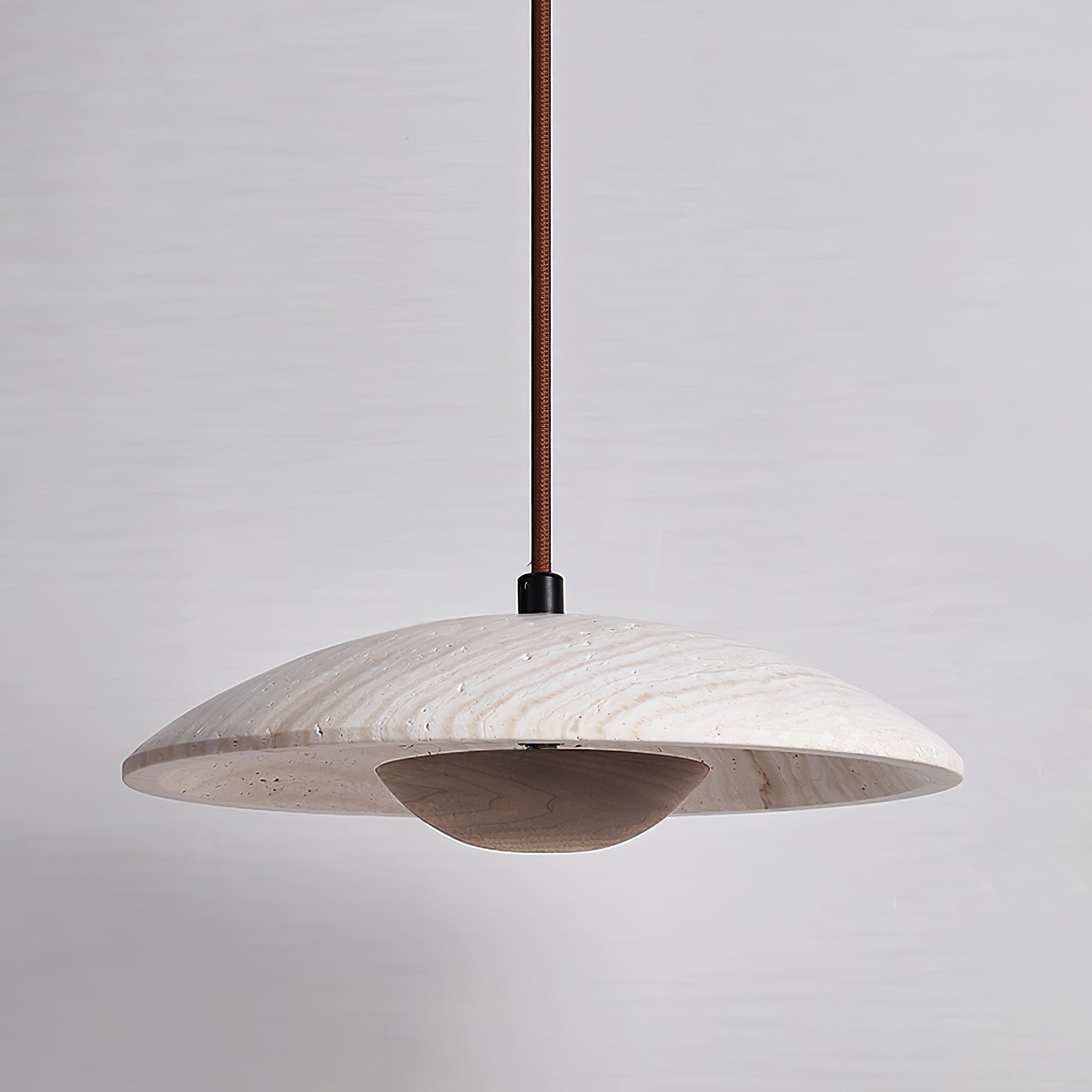 Zodore Wide-Brim Travertine Pendant Light - Lamp Copper