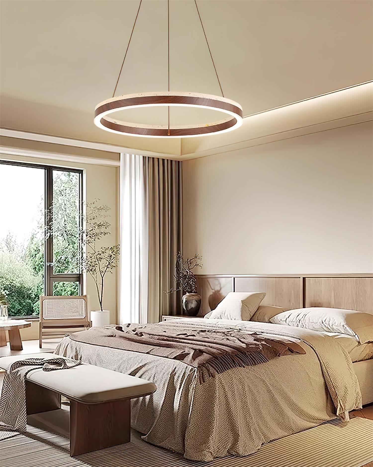 Ritta Chandelier Travertine Geometry Ring - Lamp Copper