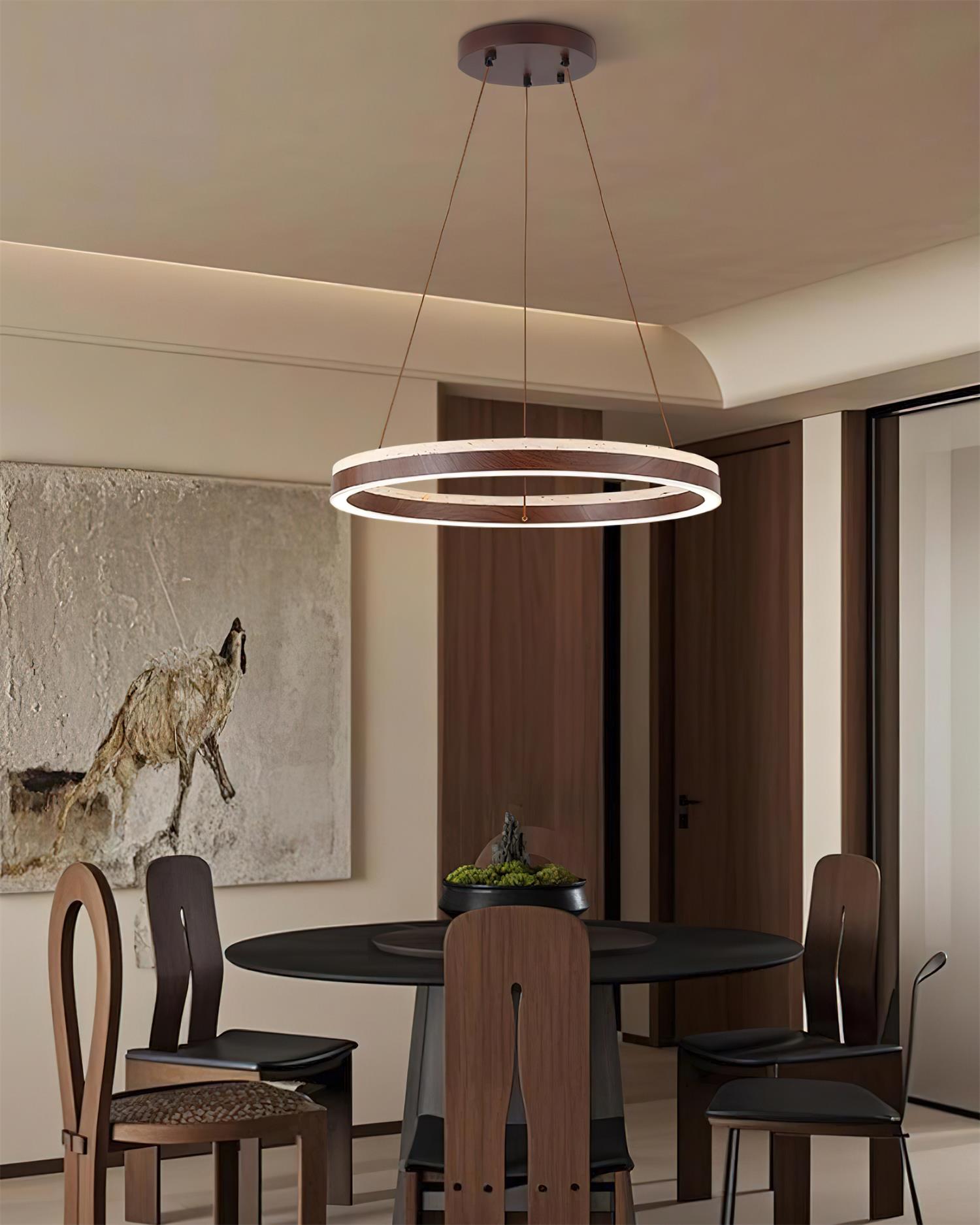 Ritta Chandelier Travertine Geometry Ring - Lamp Copper