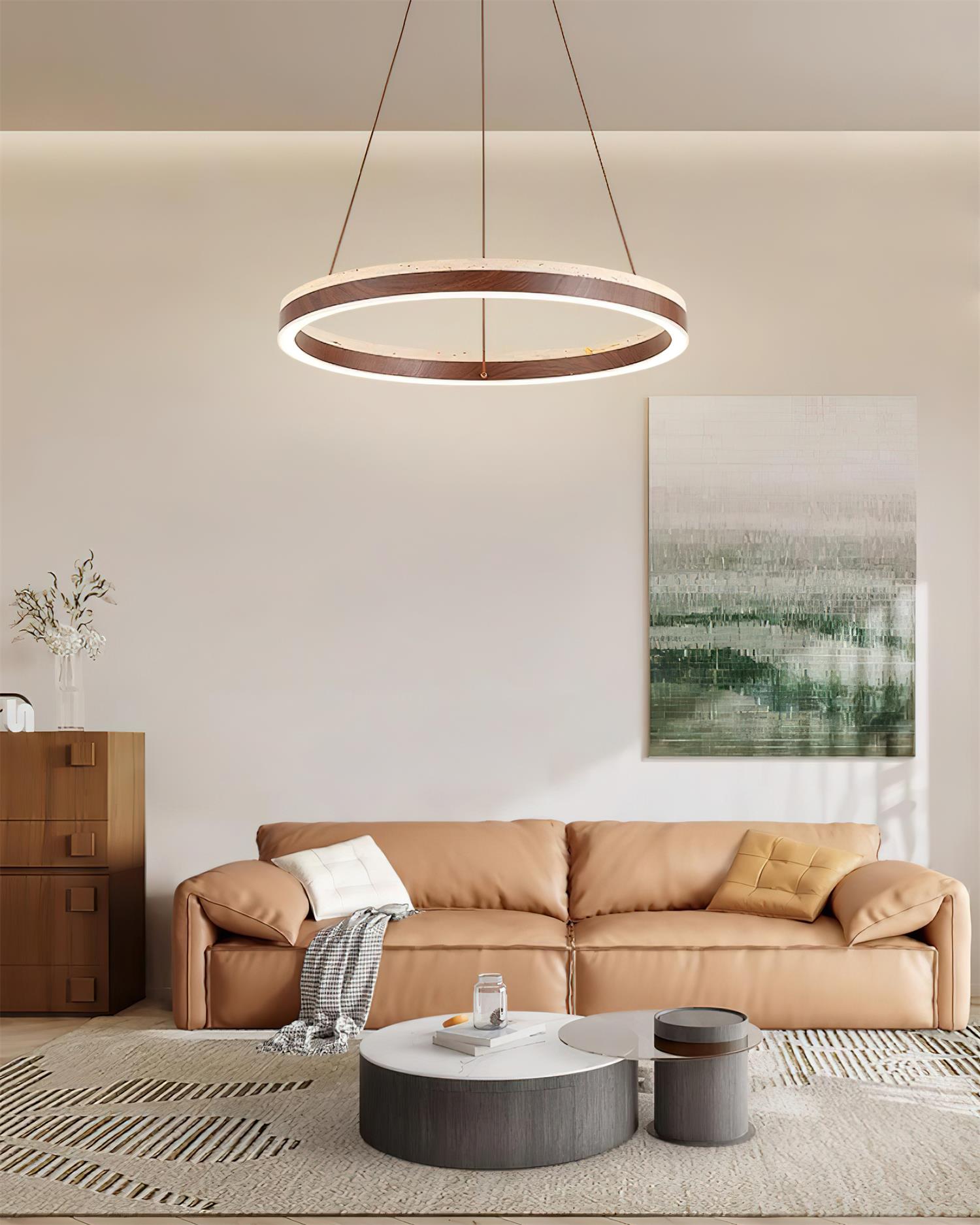 Ritta Chandelier Travertine Geometry Ring - Lamp Copper