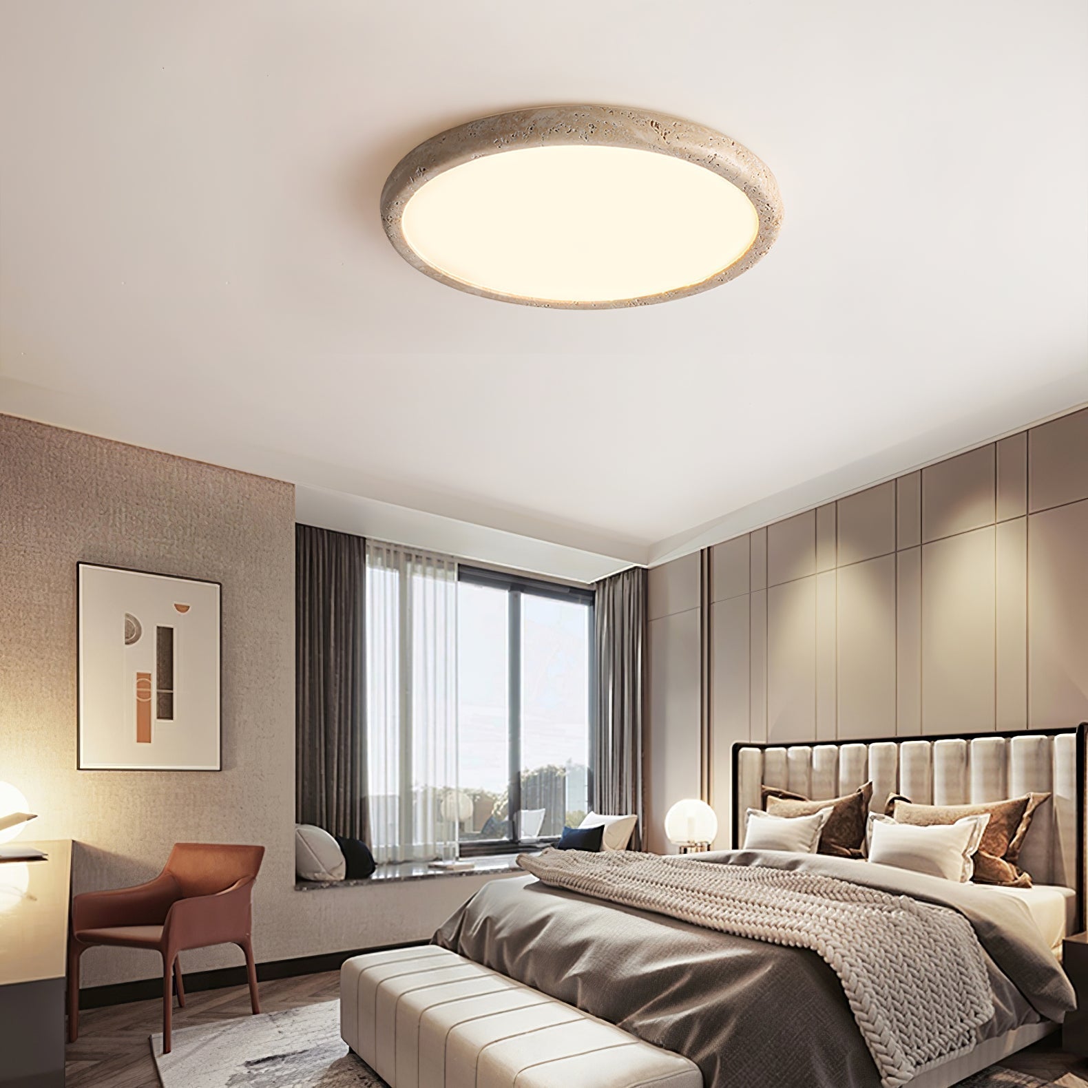 Aurrina Ring Frame Travertine Ceiling Light - Lamp Copper