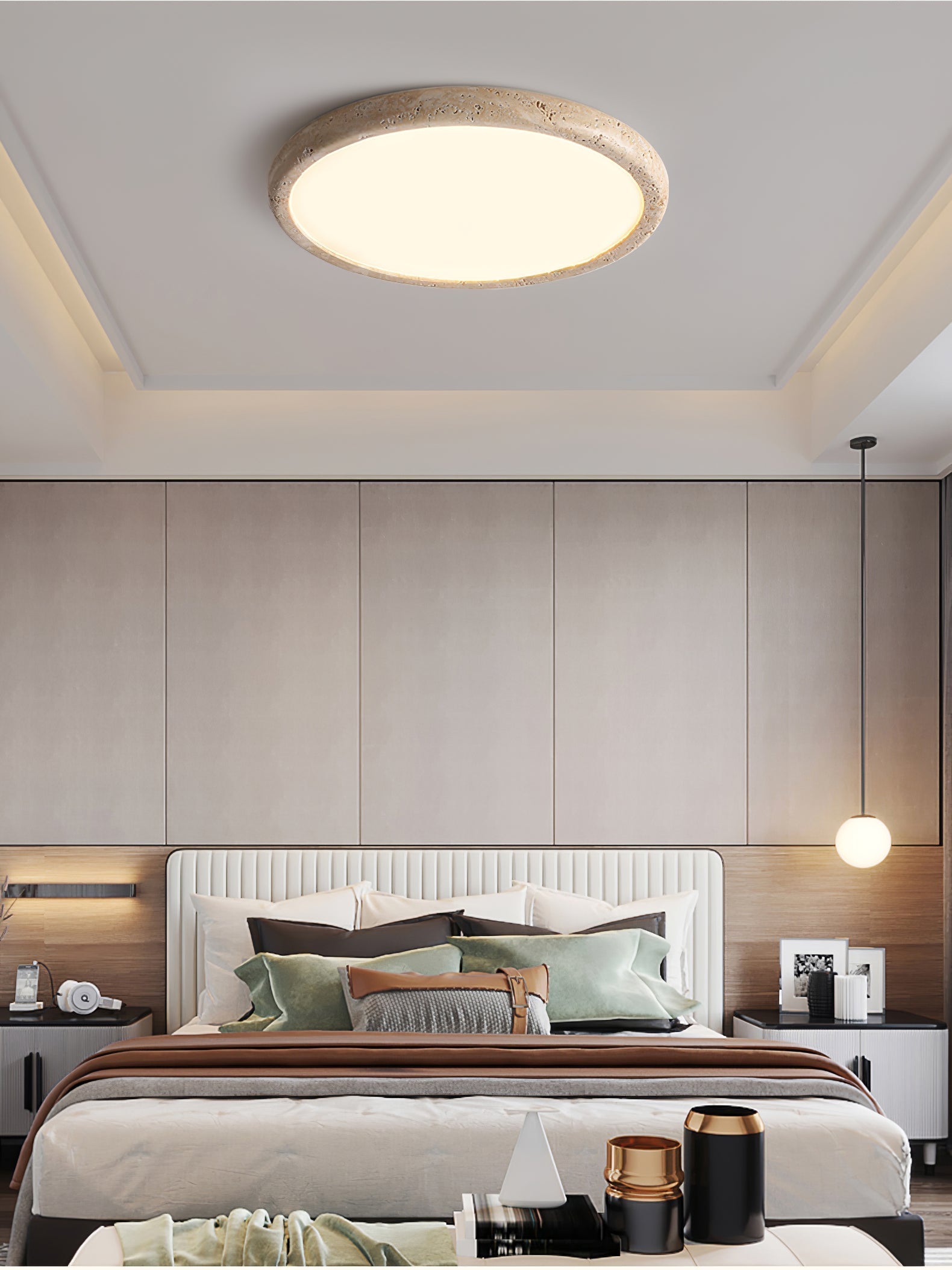 Aurrina Ring Frame Travertine Ceiling Light - Lamp Copper