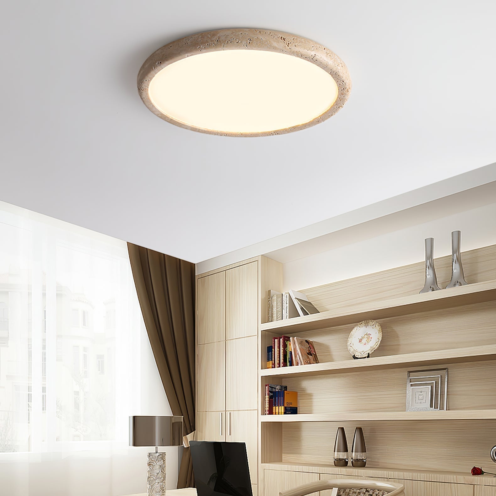 Aurrina Ring Frame Travertine Ceiling Light - Lamp Copper
