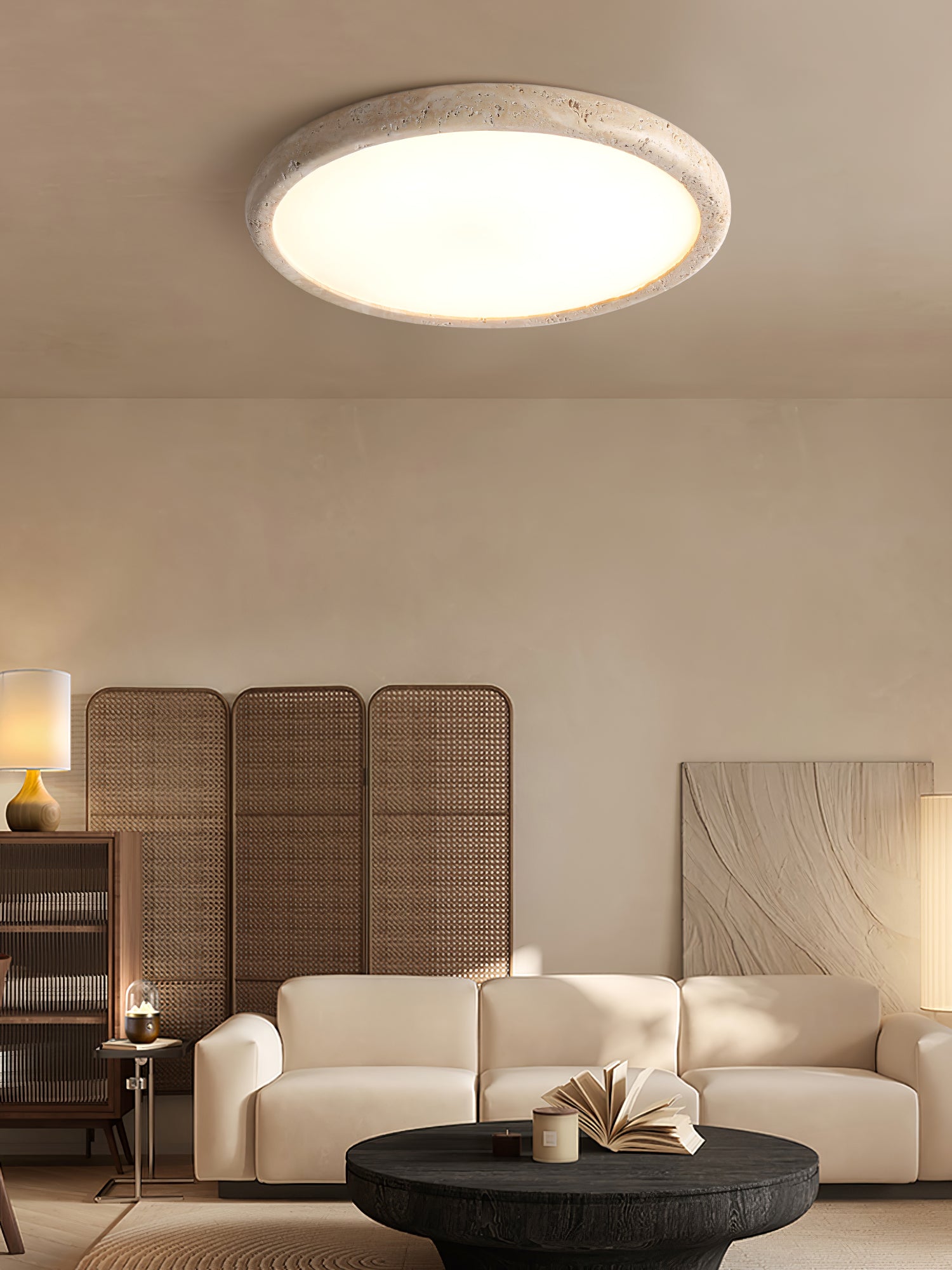 Aurrina Ring Frame Travertine Ceiling Light - Lamp Copper