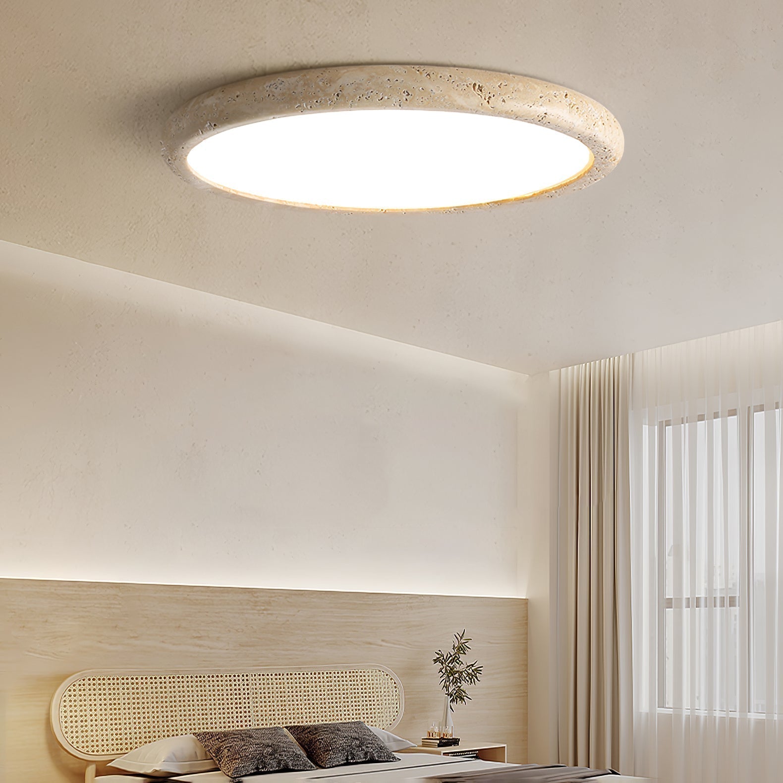 Aurrina Ring Frame Travertine Ceiling Light - Lamp Copper