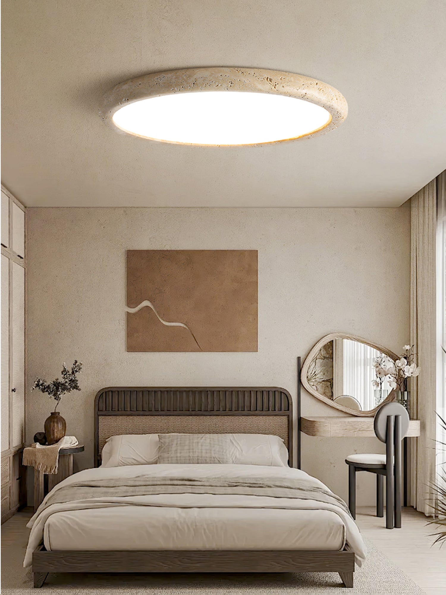Aurrina Ring Frame Travertine Ceiling Light - Lamp Copper