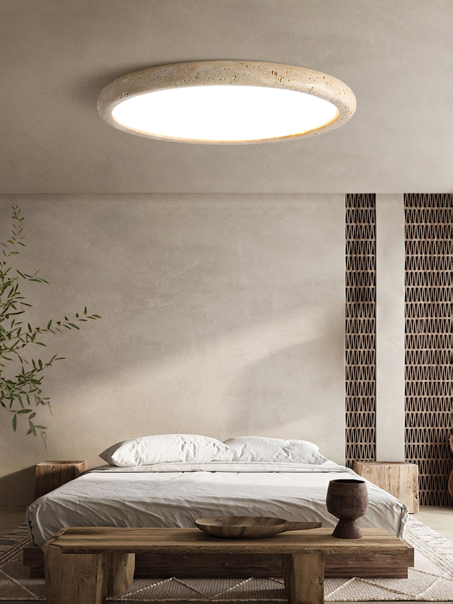 Aurrina Ring Frame Travertine Ceiling Light - Lamp Copper
