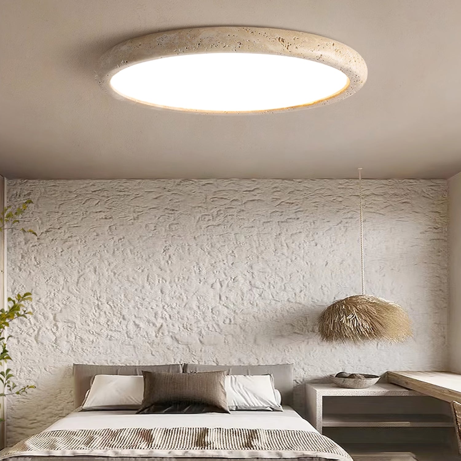 Aurrina Ring Frame Travertine Ceiling Light - Lamp Copper