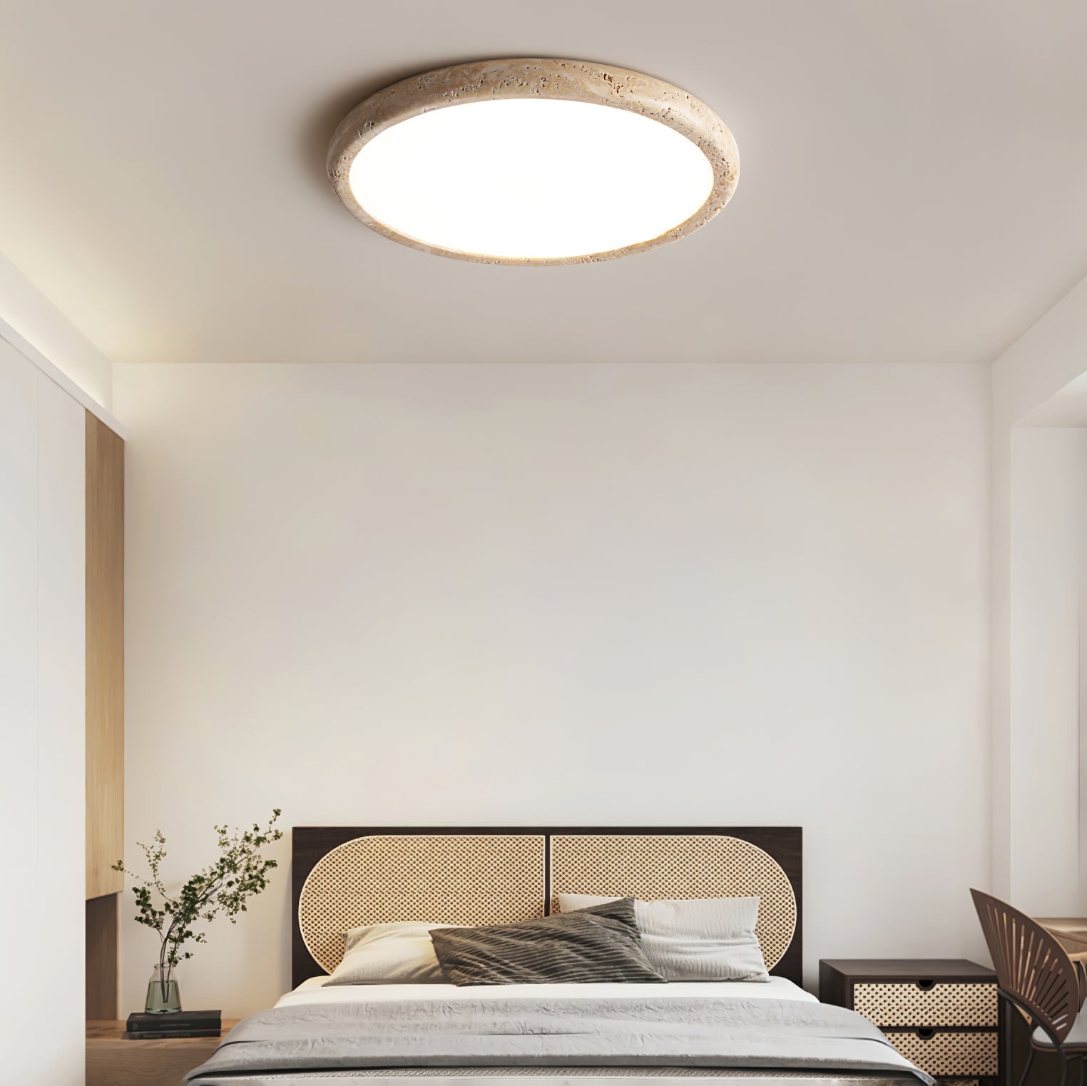 Aurrina Ring Frame Travertine Ceiling Light - Lamp Copper