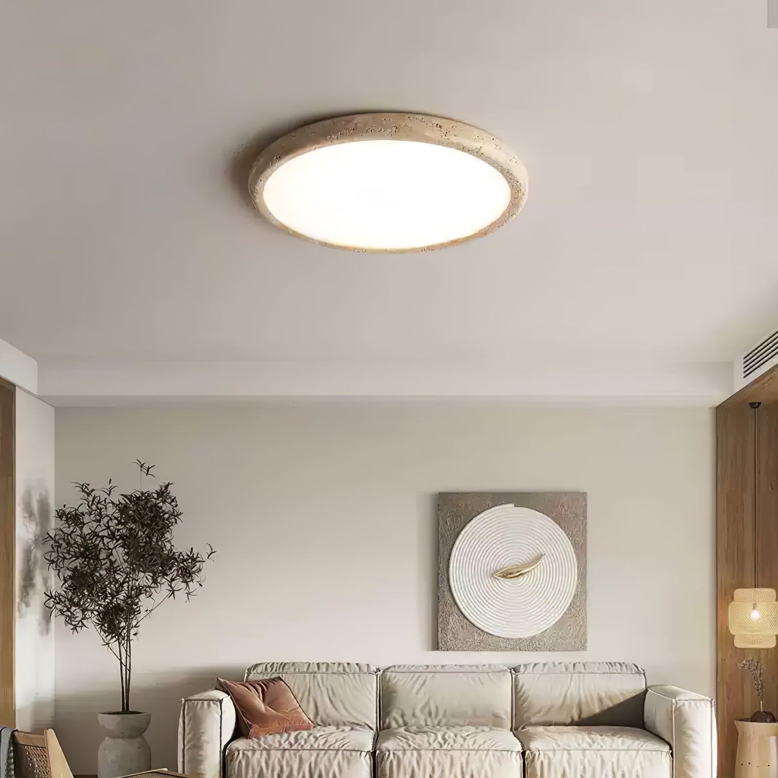 Aurrina Ring Frame Travertine Ceiling Light - Lamp Copper