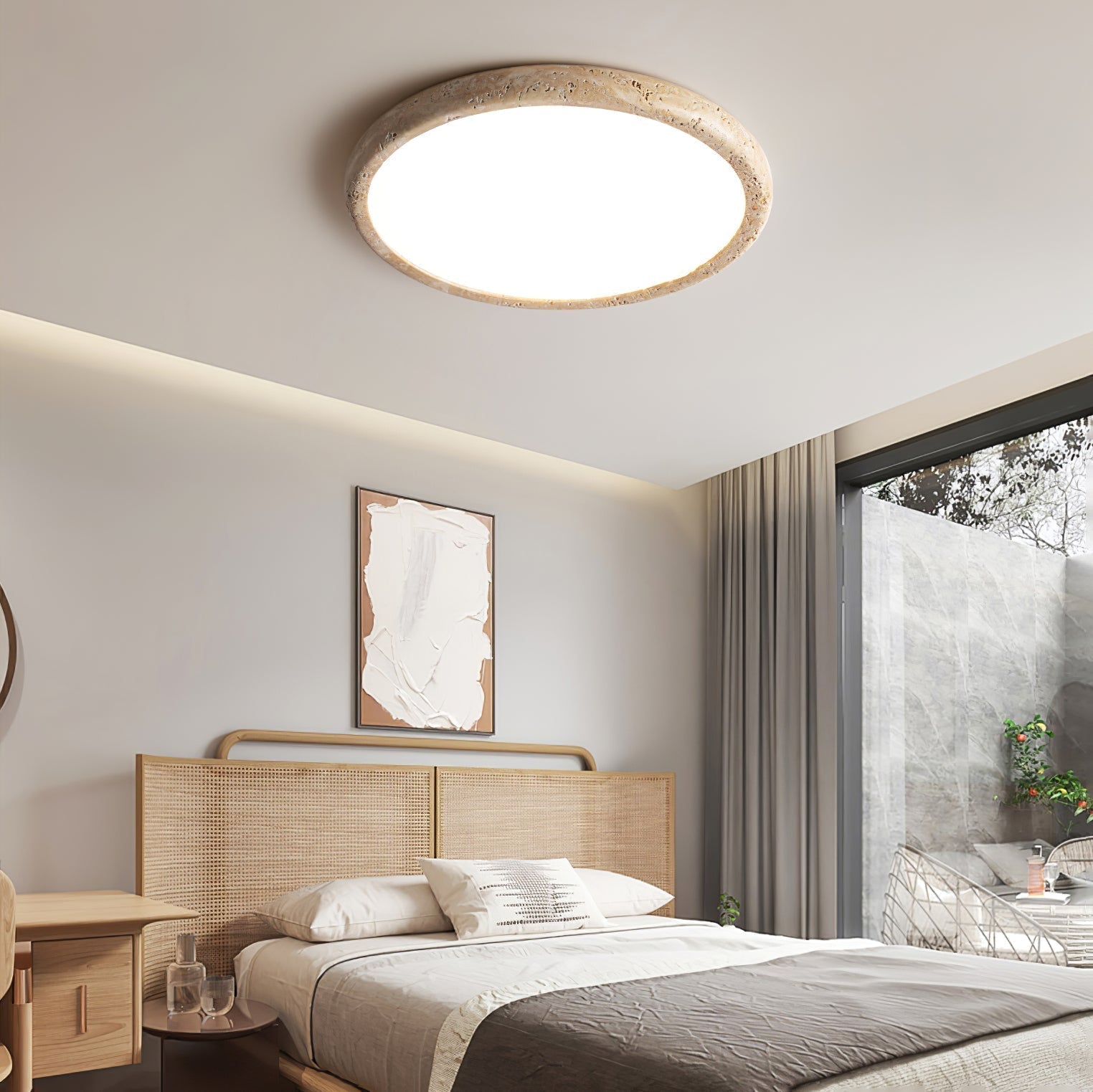 Aurrina Ring Frame Travertine Ceiling Light - Lamp Copper