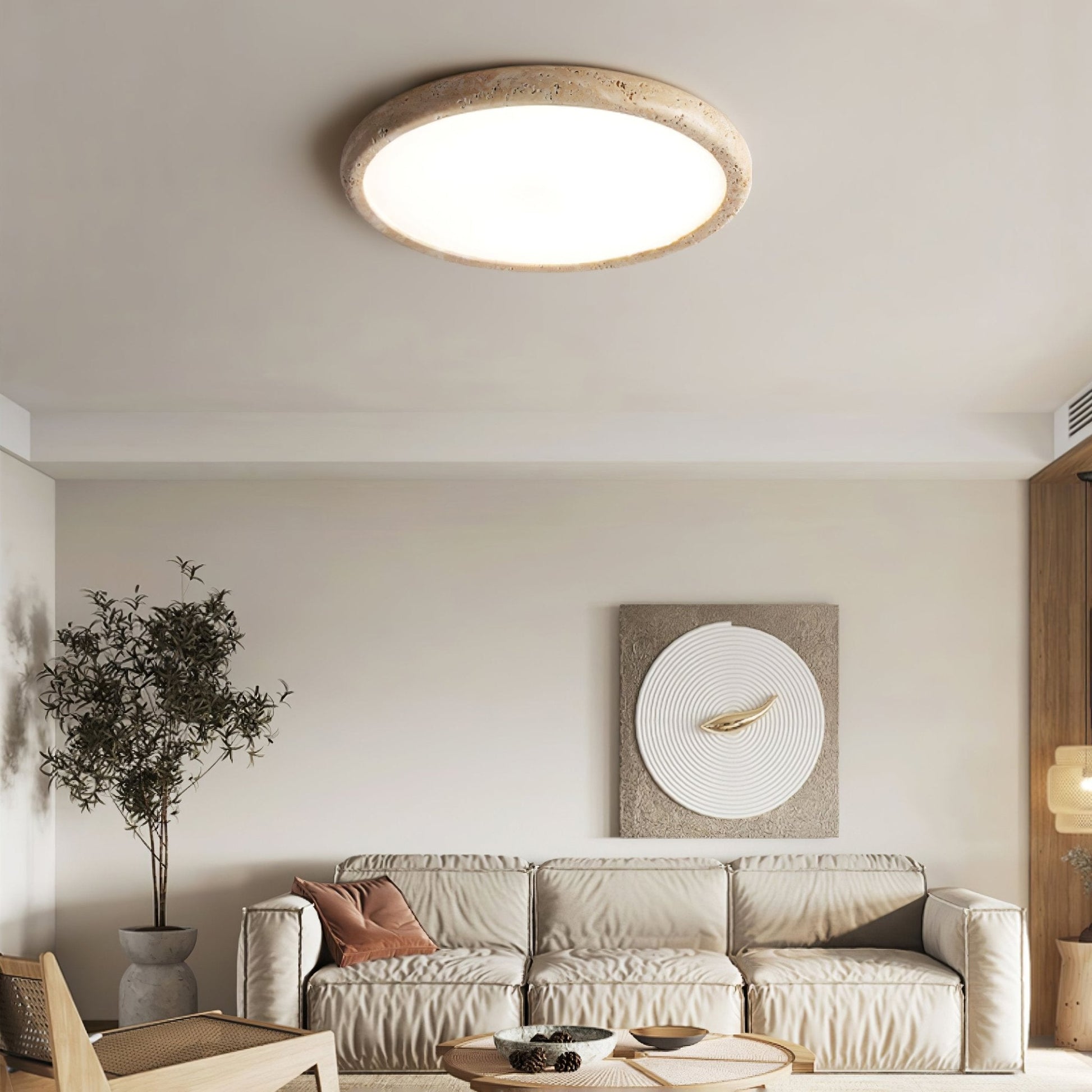 Aurrina Ring Frame Travertine Ceiling Light - Lamp Copper