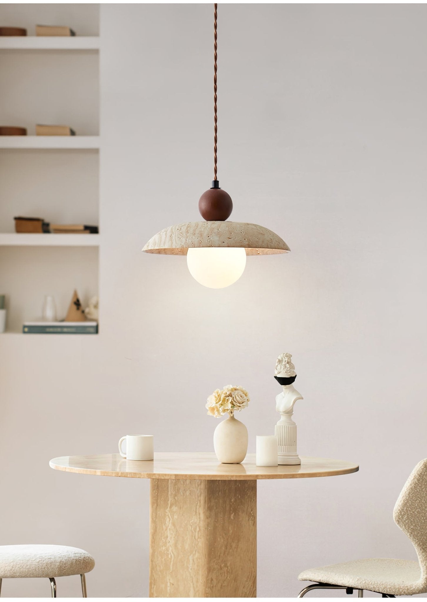 Soleil Travertine Pendant Light - Lamp Copper