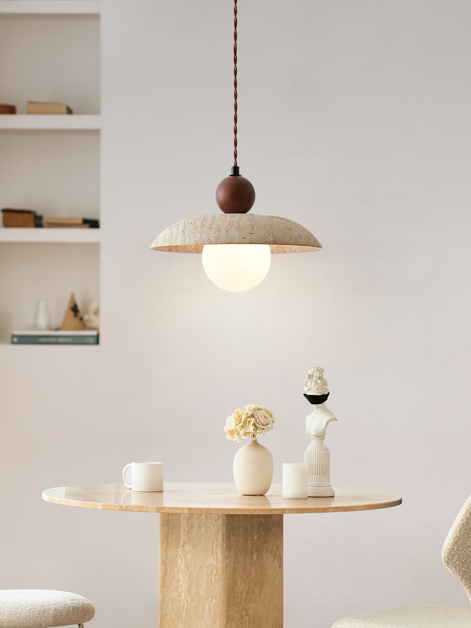 Soleil Travertine Pendant Light - Lamp Copper