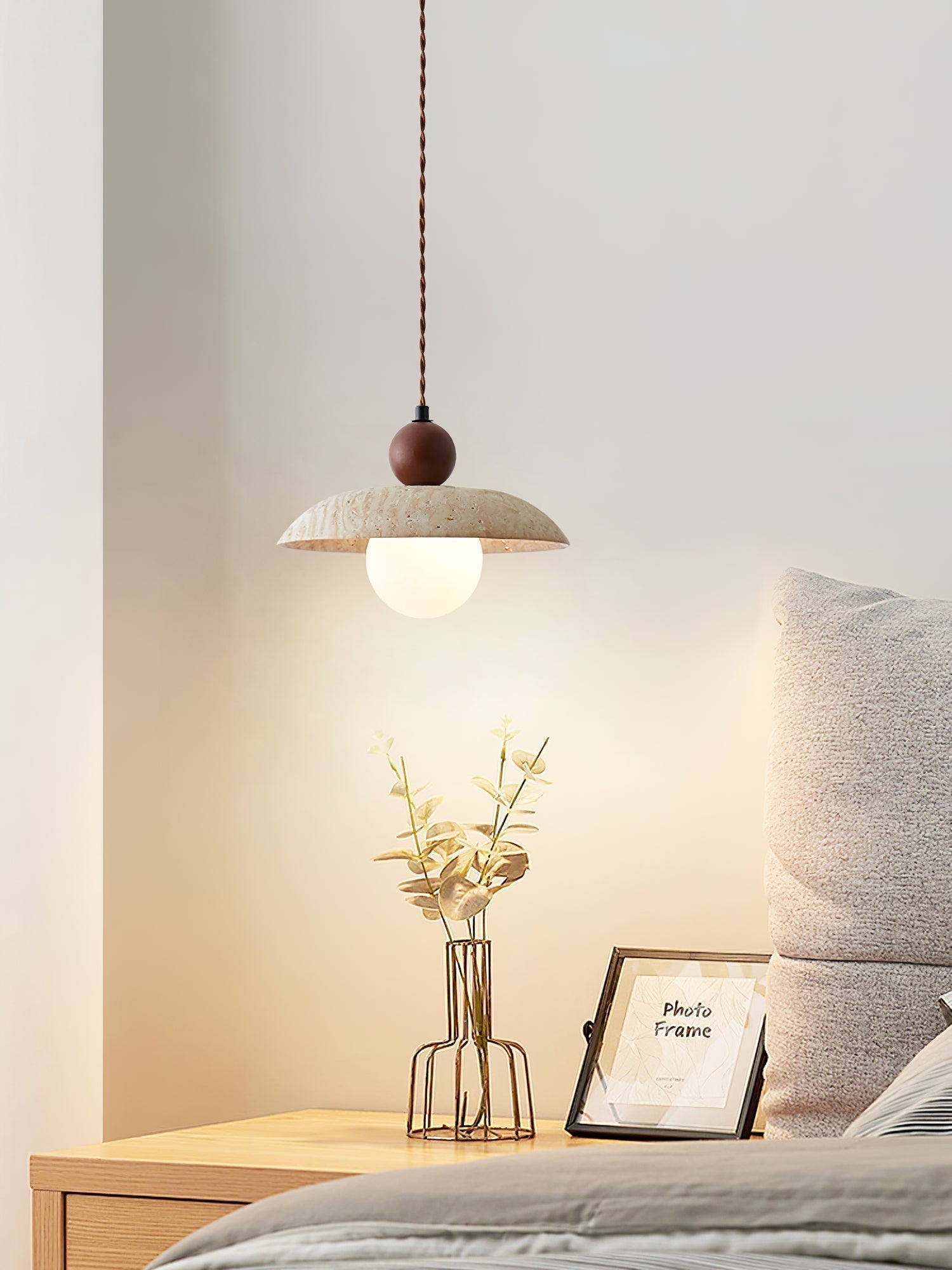 Soleil Travertine Pendant Light - Lamp Copper