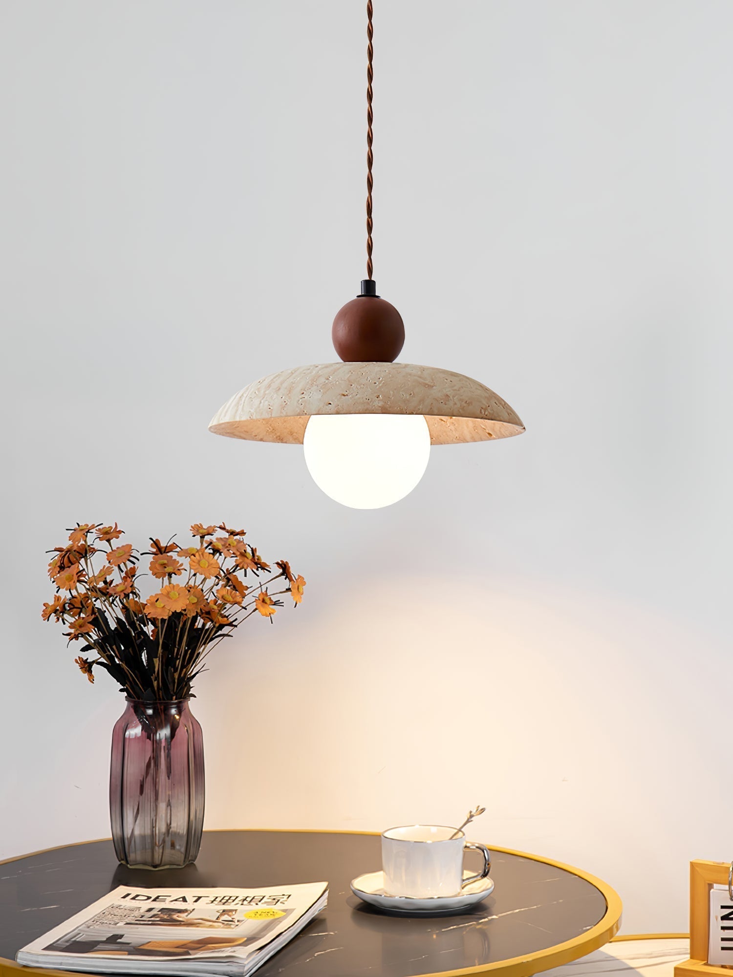 Soleil Travertine Pendant Light - Lamp Copper