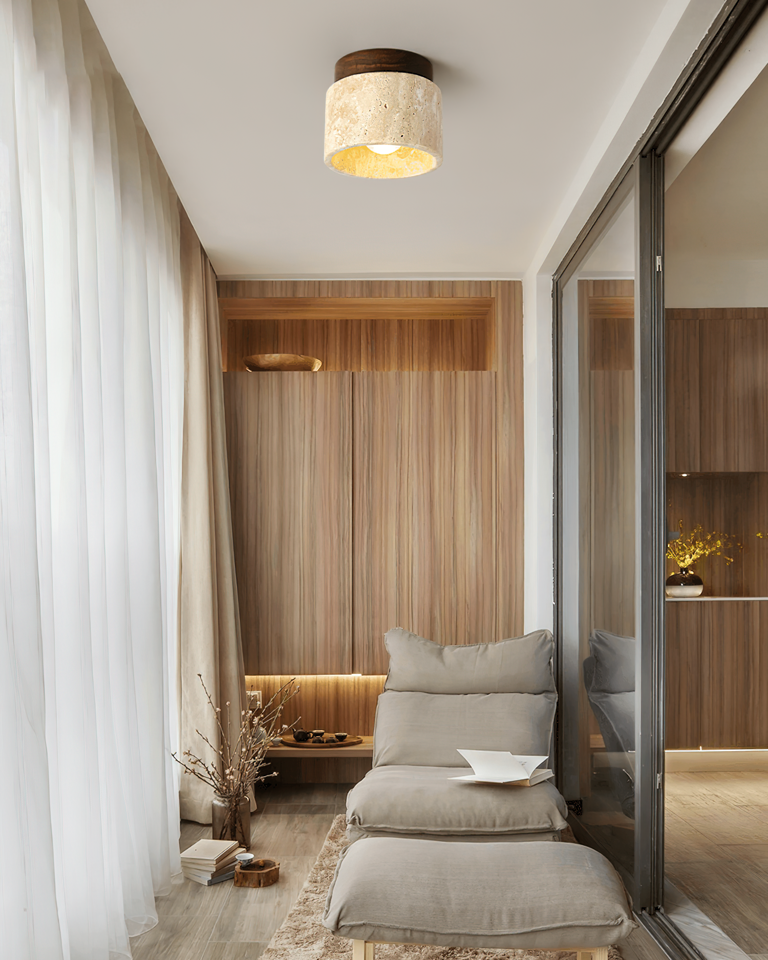 Ritta Stone Travertine Ceiling Light - Lamp Copper
