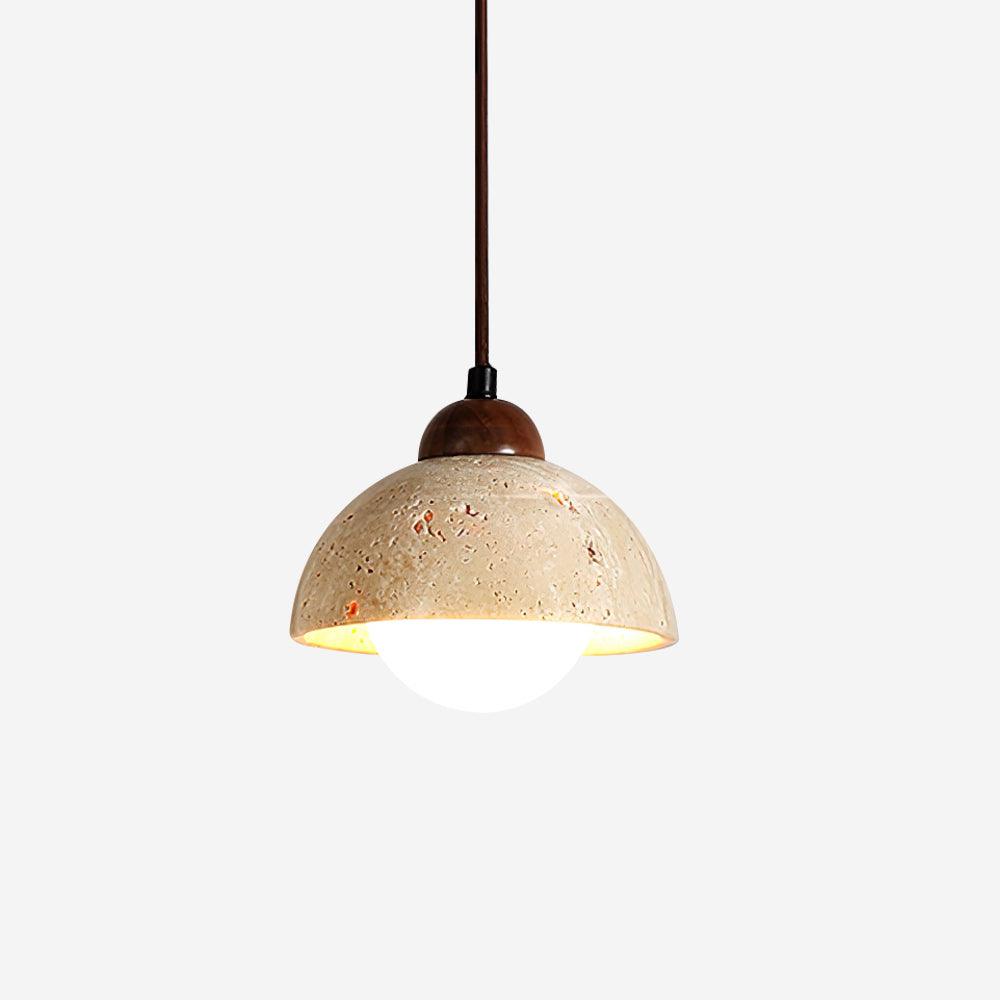 Pendant Lamp Wood Top Yellow Travertine Glass Shade White Beige Modern - Lamp Copper