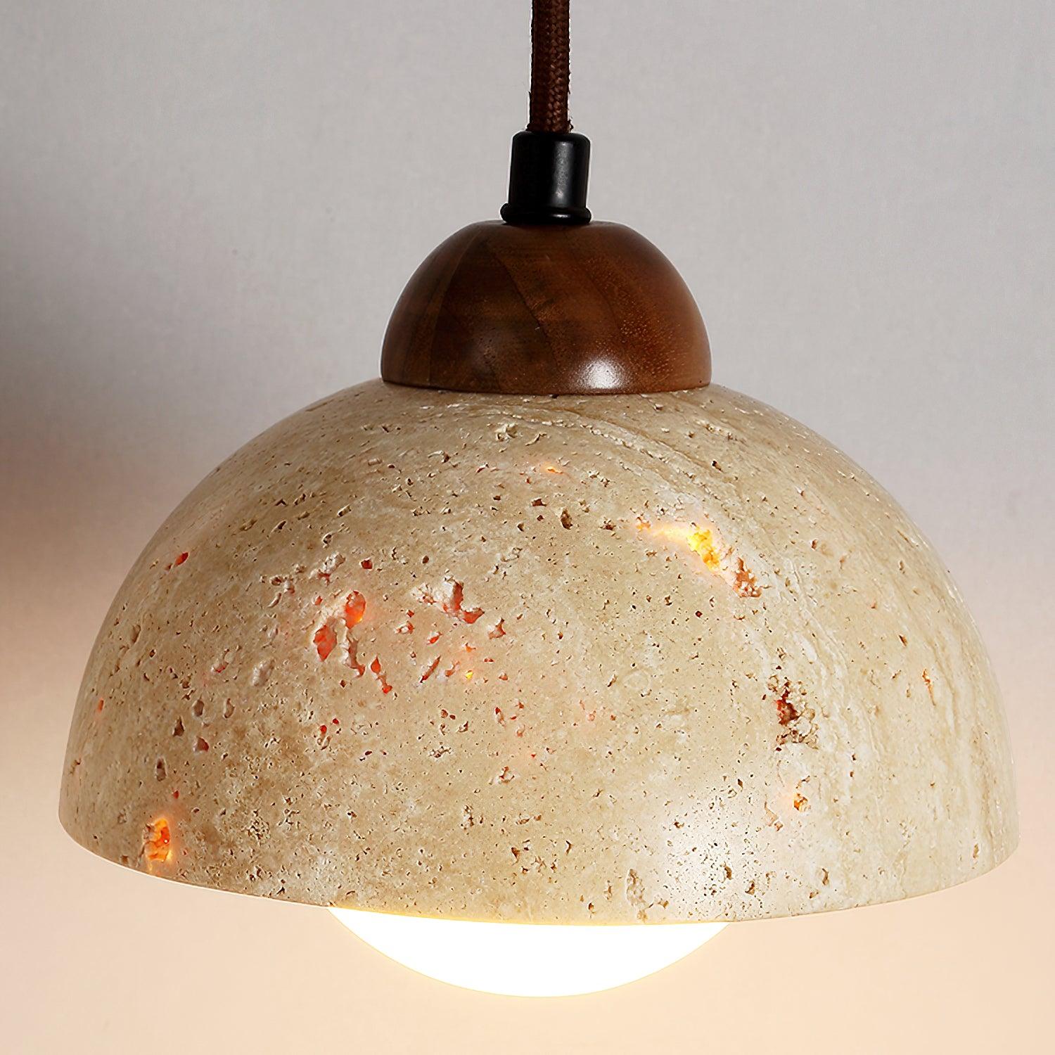 Pendant Lamp Wood Top Yellow Travertine Glass Shade White Beige Modern - Lamp Copper