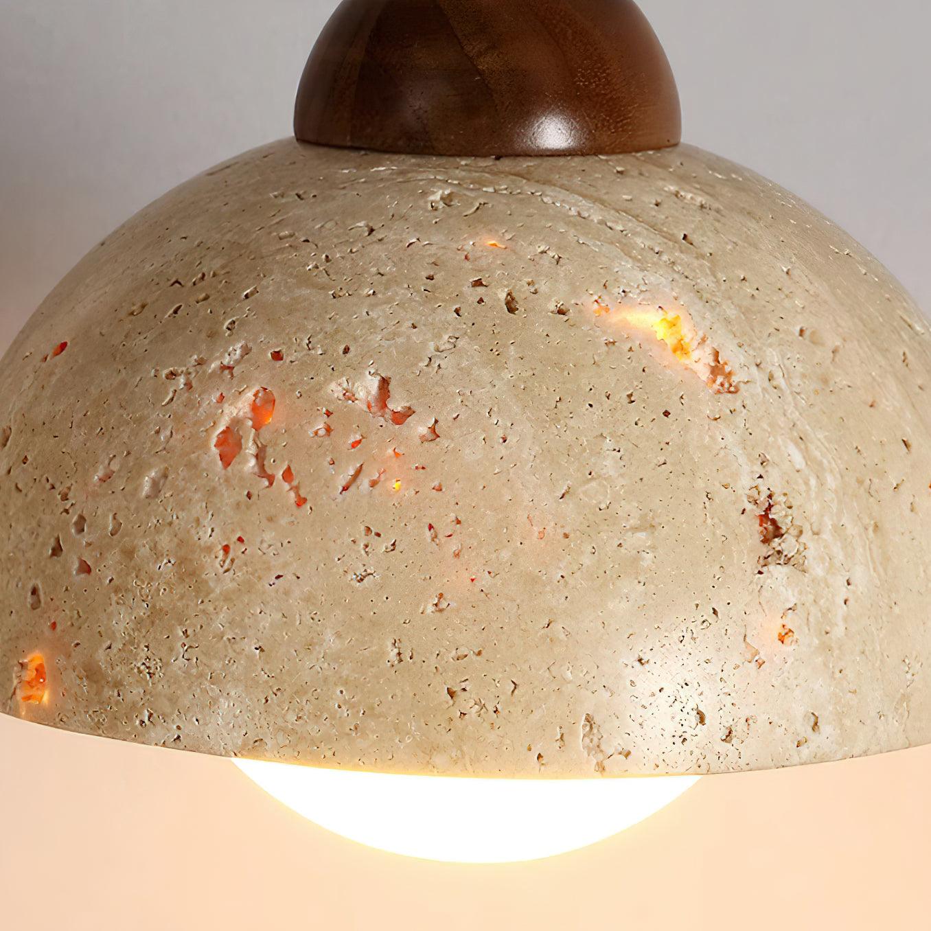 Pendant Lamp Wood Top Yellow Travertine Glass Shade White Beige Modern - Lamp Copper