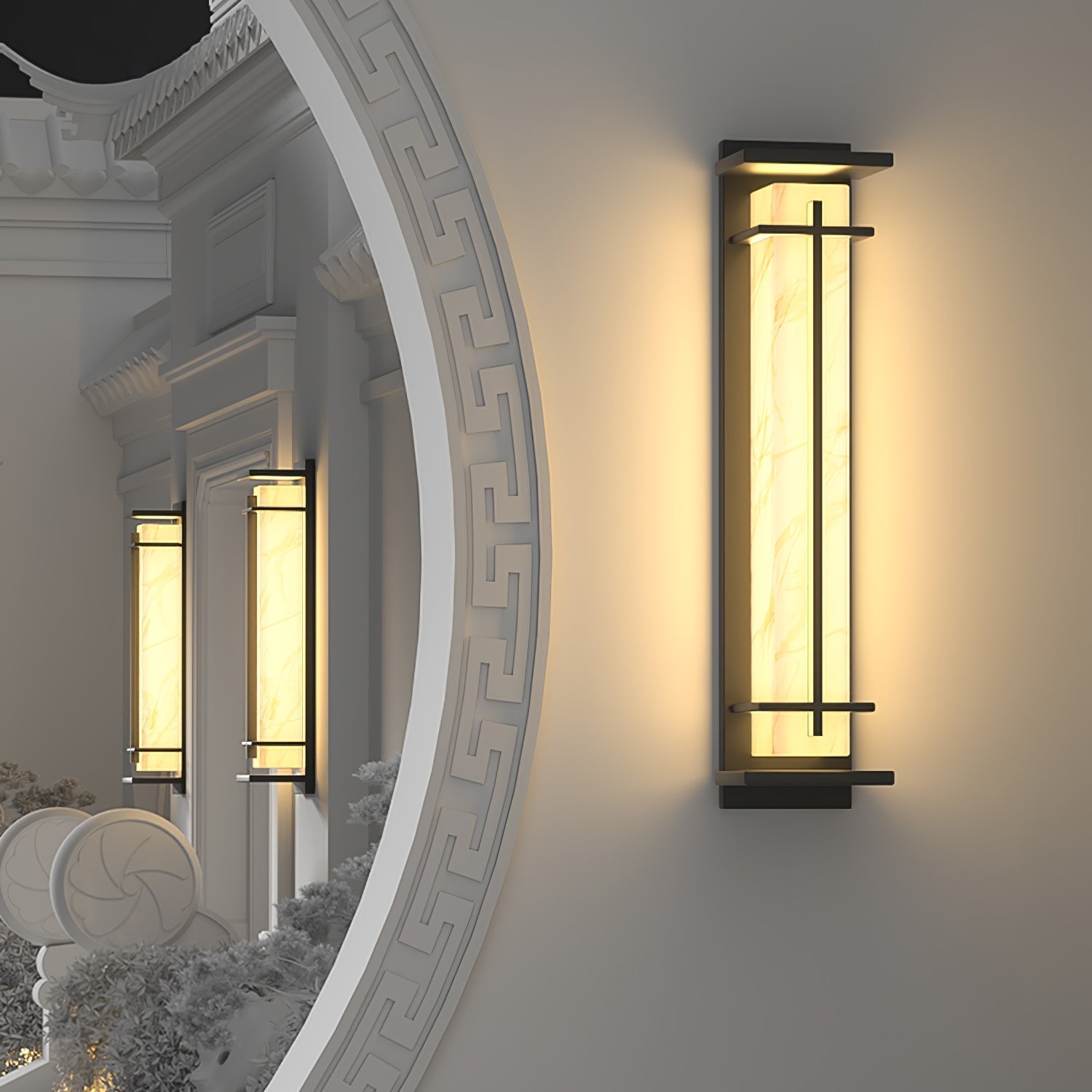 Ray Square Outdoor Wall Light Imitation Alabaster Waterproof - Lamp Copper