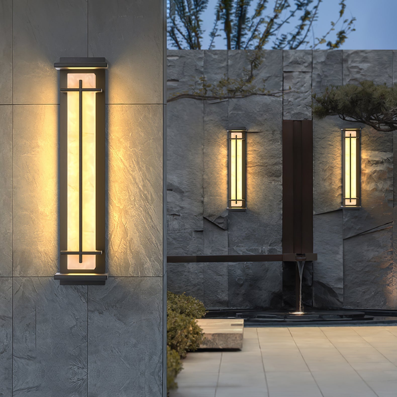 Ray Square Outdoor Wall Light Imitation Alabaster Waterproof - Lamp Copper