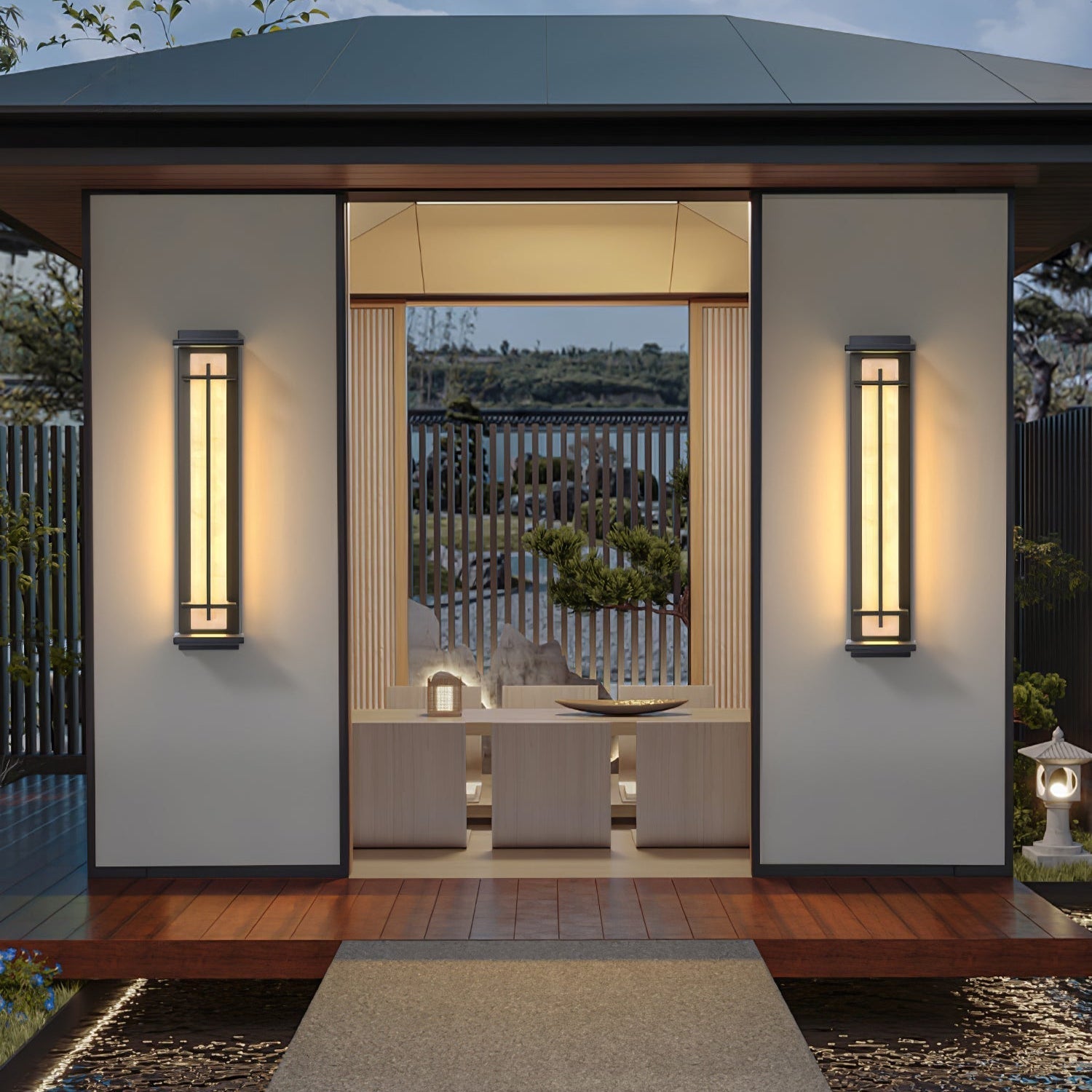 Ray Square Outdoor Wall Light Imitation Alabaster Waterproof - Lamp Copper