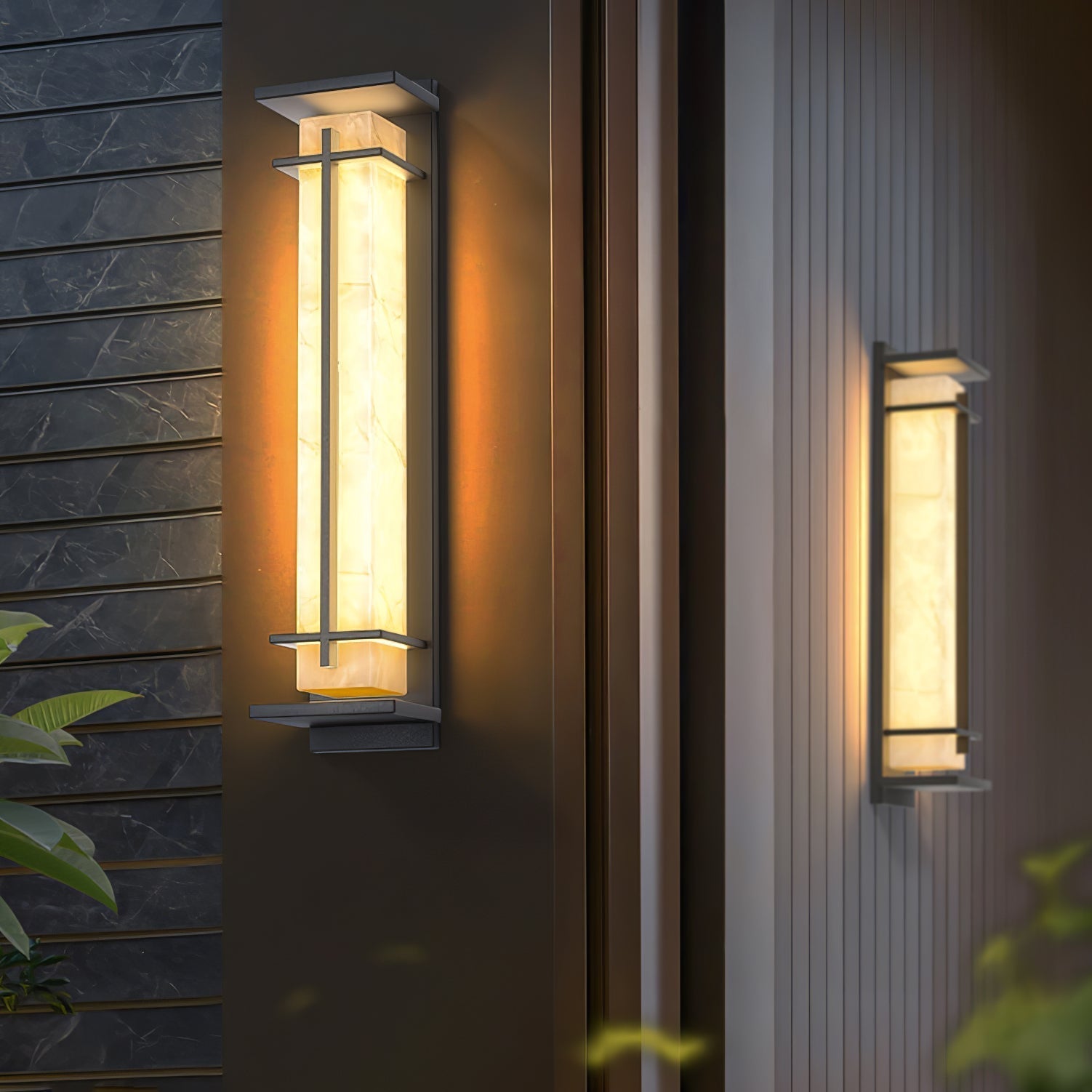 Ray Square Outdoor Wall Light Imitation Alabaster Waterproof - Lamp Copper