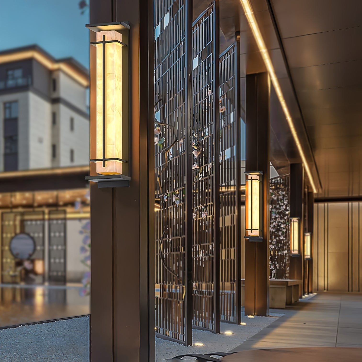 Ray Square Outdoor Wall Light Imitation Alabaster Waterproof - Lamp Copper